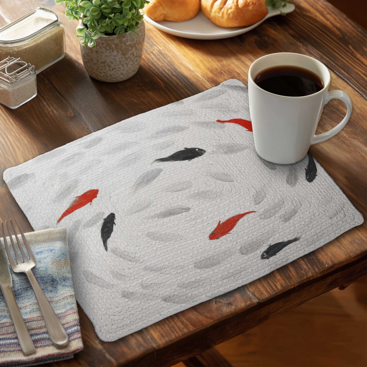 Picture of Begin Home Decor C4BP1418F7ELUL 14 x 18 in. Swimming Fish Swirl Braided Polyester Placemat - Home Decor - Set of 4