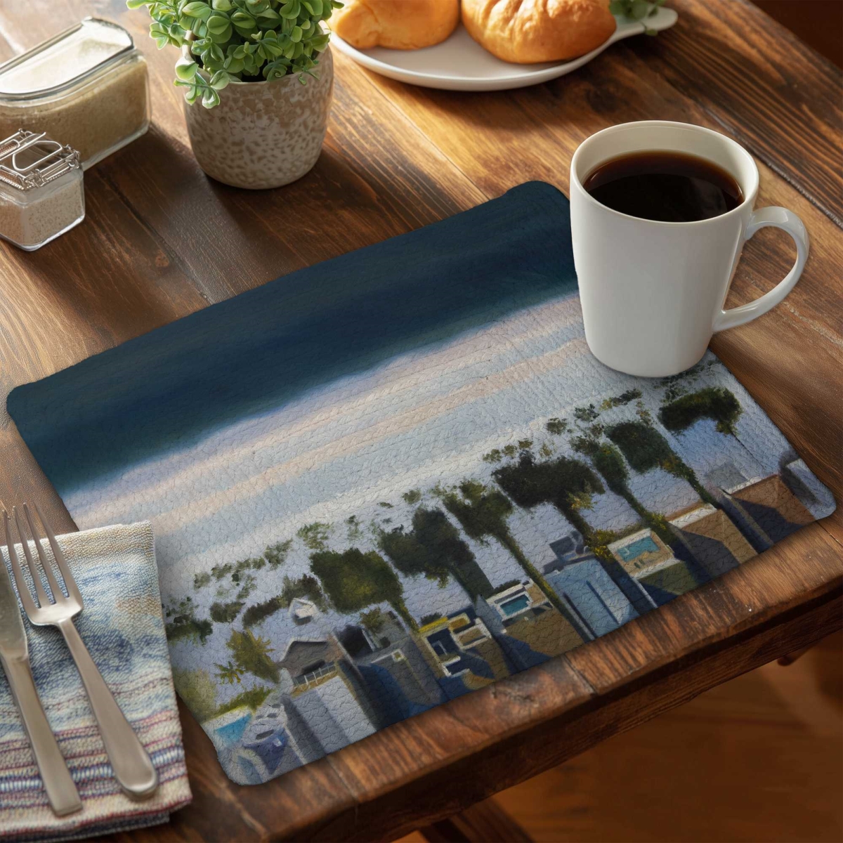 Picture of Begin Home Decor C4BP1418KMBR61 14 x 18 in. Birds Eye View of Beach Braided Polyester Placemat - Decor - Set of 4