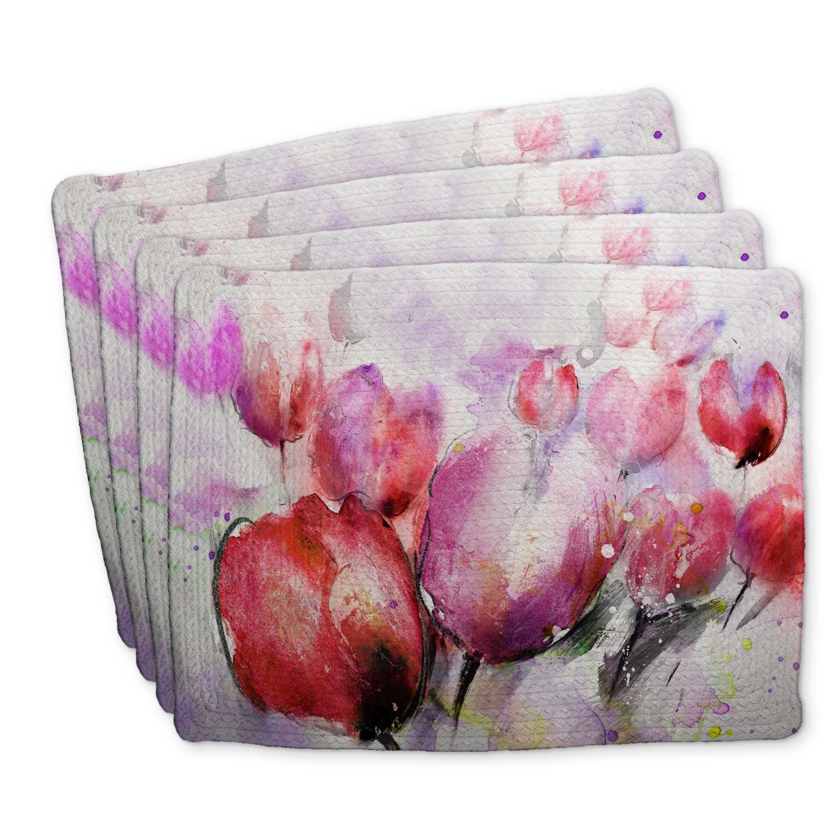 Picture of Begin Home Decor C4BP1418P22DNH 14 x 18 in. Abstract Blurry Tulips Braided Polyester Placemat - Decor - Set of 4