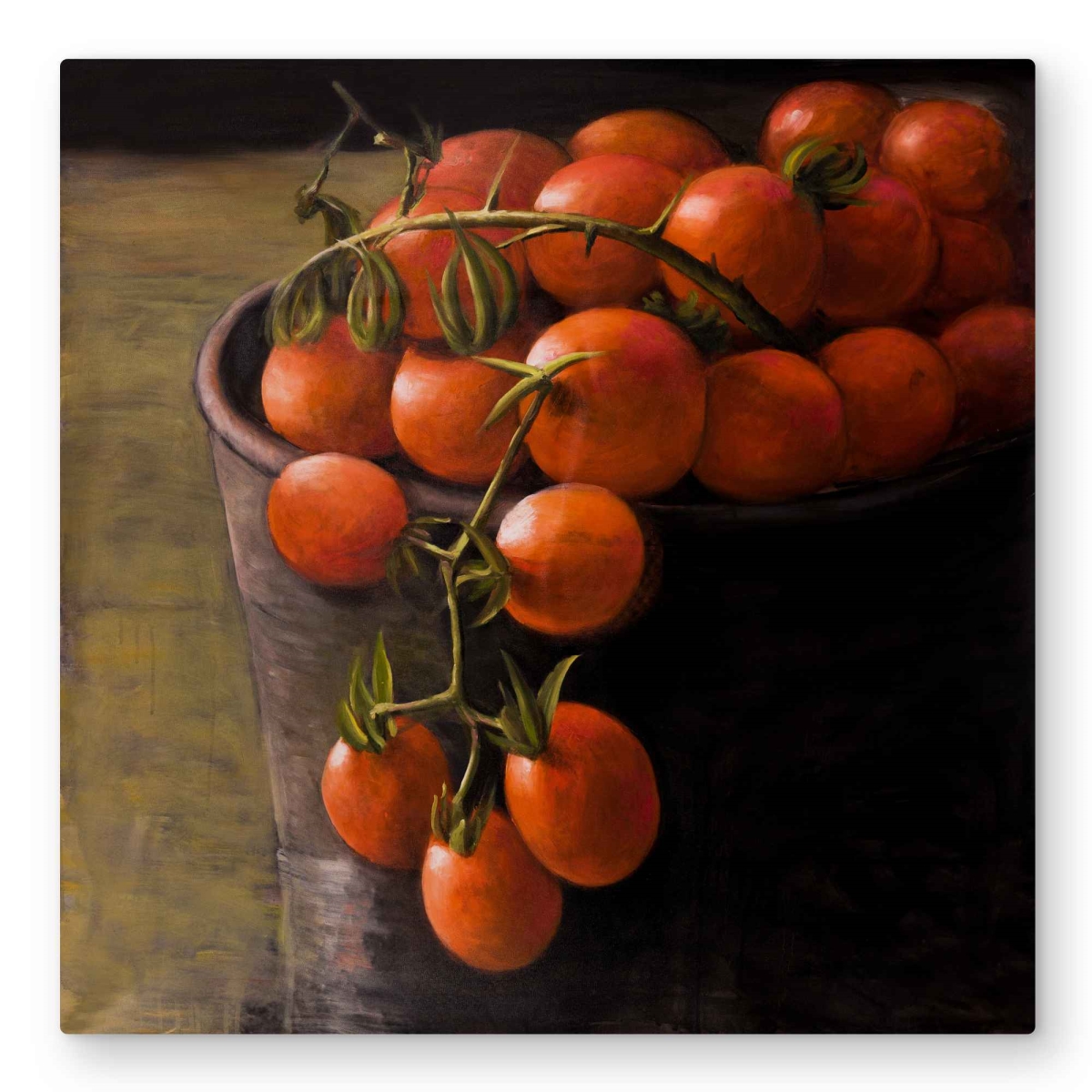 C1MP323270GEAO 32 x 32 in. Bucket of Cherry Tomatoes Wall Art - Still Life Red Metal Print Decor
