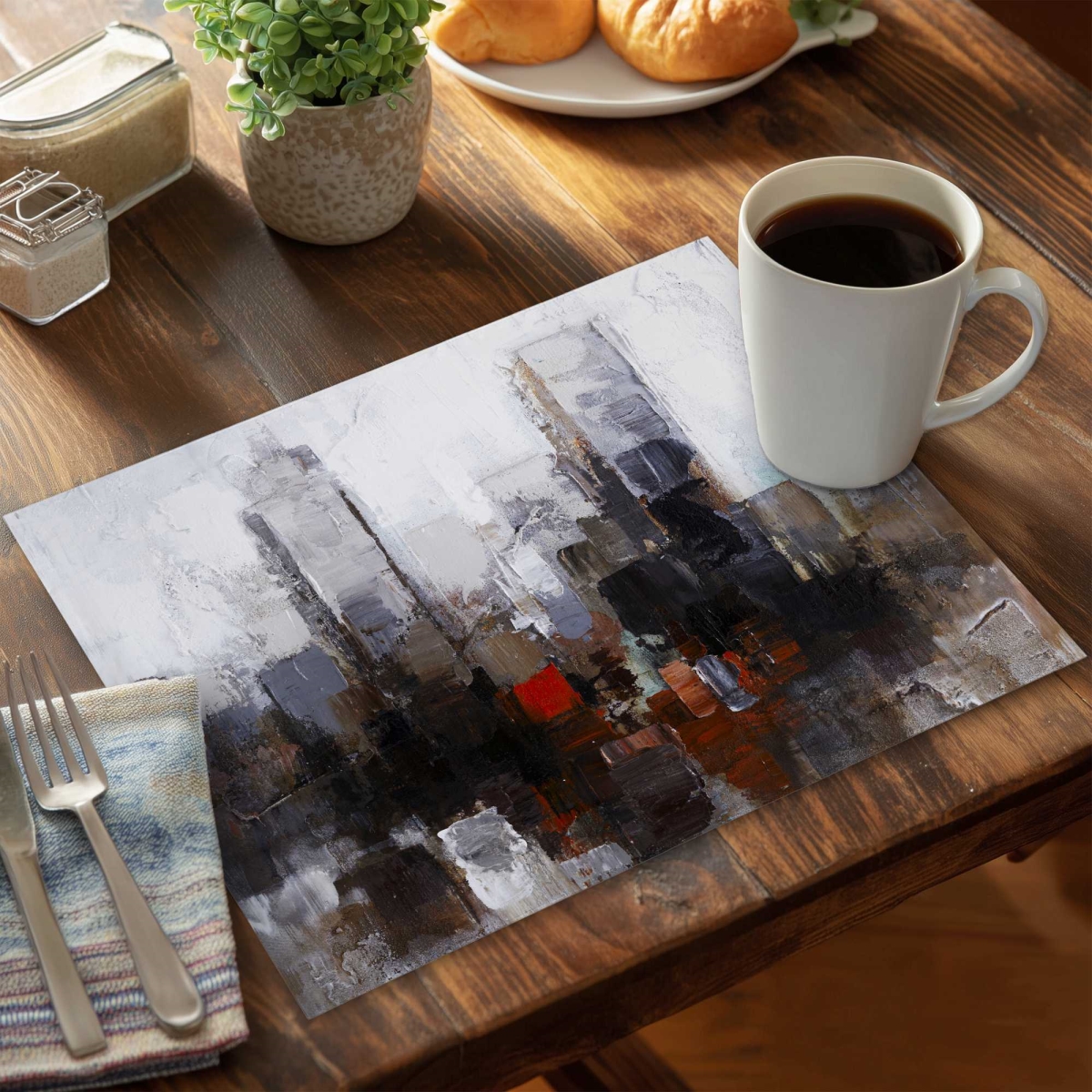 Picture of Begin Home Decor C4PP1418BC47HY 14 x 18 in. Obscure City Polyester Placemat for Elegant Home Decor - Set of 4