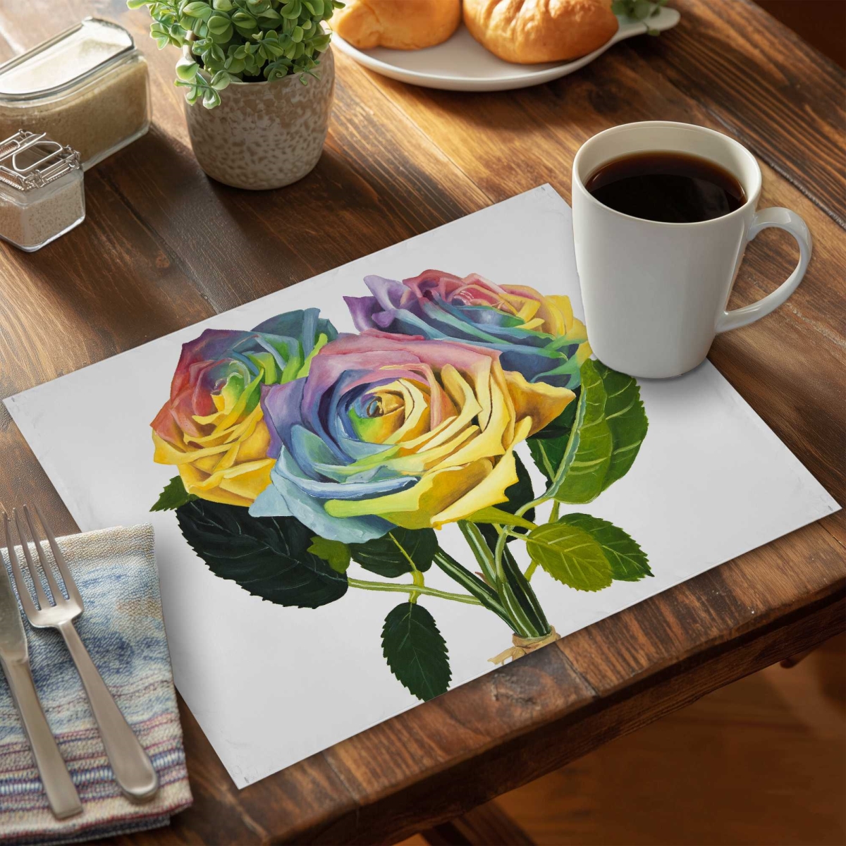 Picture of Begin Home Decor C4PP1418EW4600 14 x 18 in. Bouquet of Rainbow Roses - Polyester Placemat for Home Decor - Set of 4