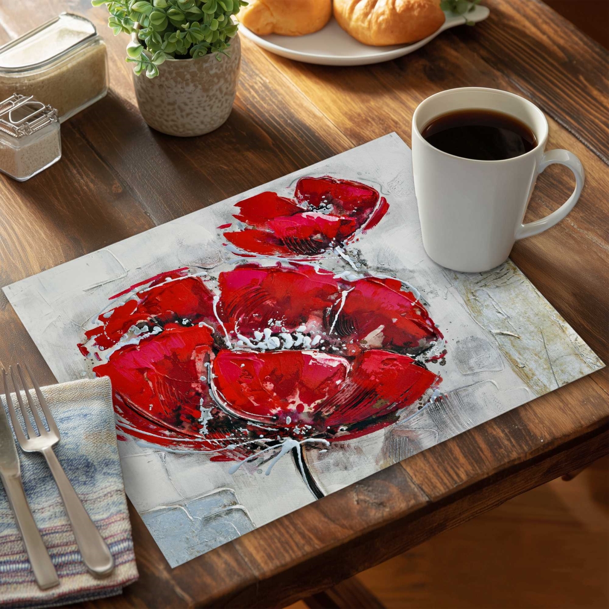 Picture of Begin Home Decor C4PP1418F1AXWT 14 x 18 in. Abstract & Texturized Red Flowers Polyester Placemat - Set of 4