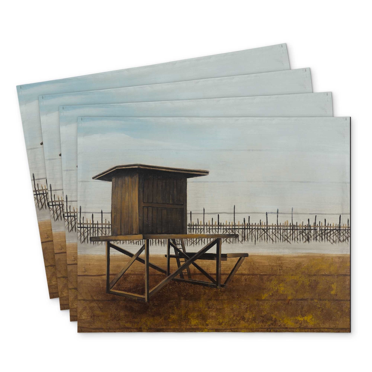 Picture of Begin Home Decor C4PP1418HLFJ3F 14 x 18 in. Port Beach Lifeguard Tower Polyester Placemat - Decor - Set of 4