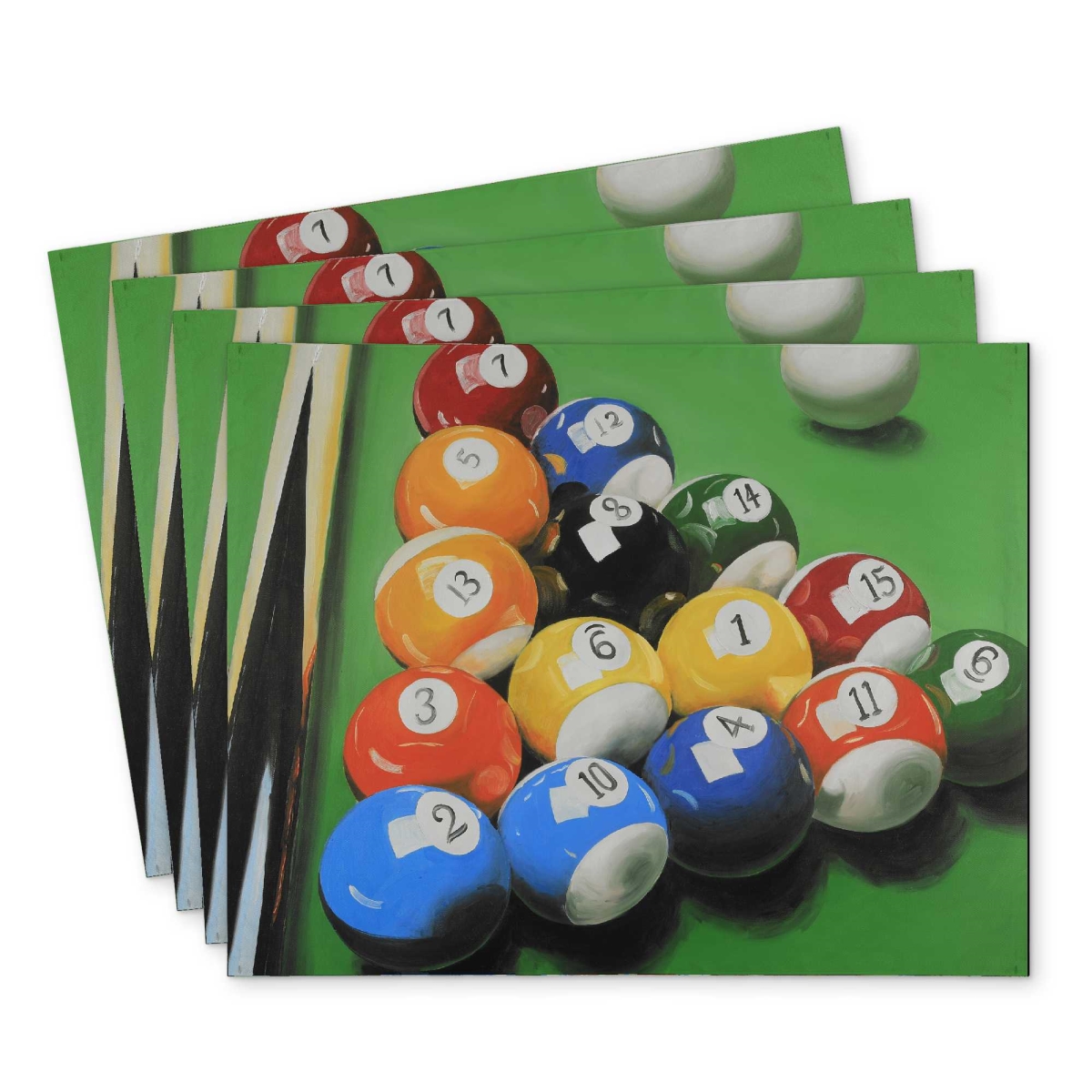 Picture of Begin Home Decor C4PP1418IEO7UW 14 x 18 in. Pool Table with Ball Formation - Polyester Placemat - Set of 4