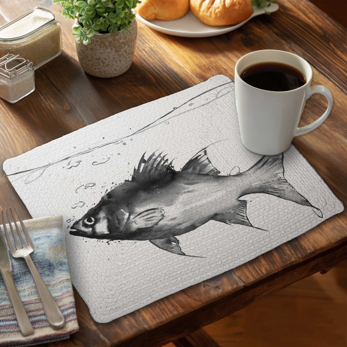 Picture of Begin Home Decor C6BP1418KDR4EF 14 x 18 in. Swimming Fish Braided Polyester Placemat for Home Decor - Set of 6