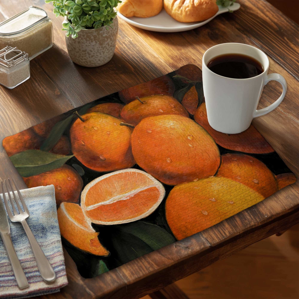 Picture of Begin Home Decor C6BP1418LN9ISC 14 x 18 in. Fresh Oranges Braided Polyester Placemat for Home Decor - Set of 6