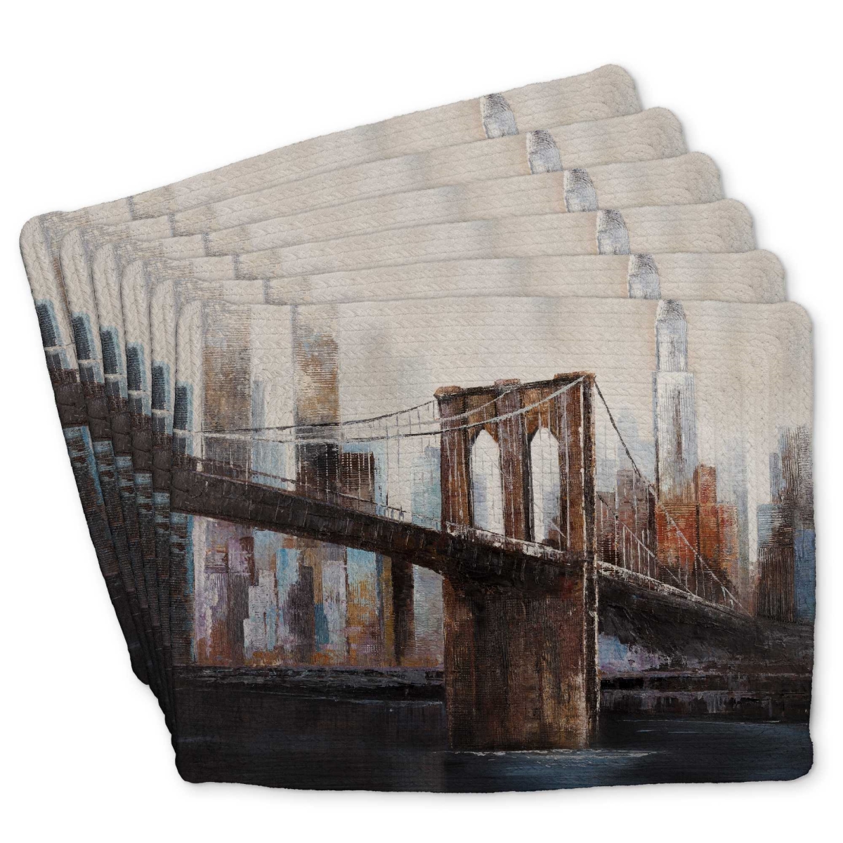Picture of Begin Home Decor C6BP1418MEY34Z 14 x 18 in. Urban Brooklyn Bridge Braided Polyester Placemat - Decor - Set of 6