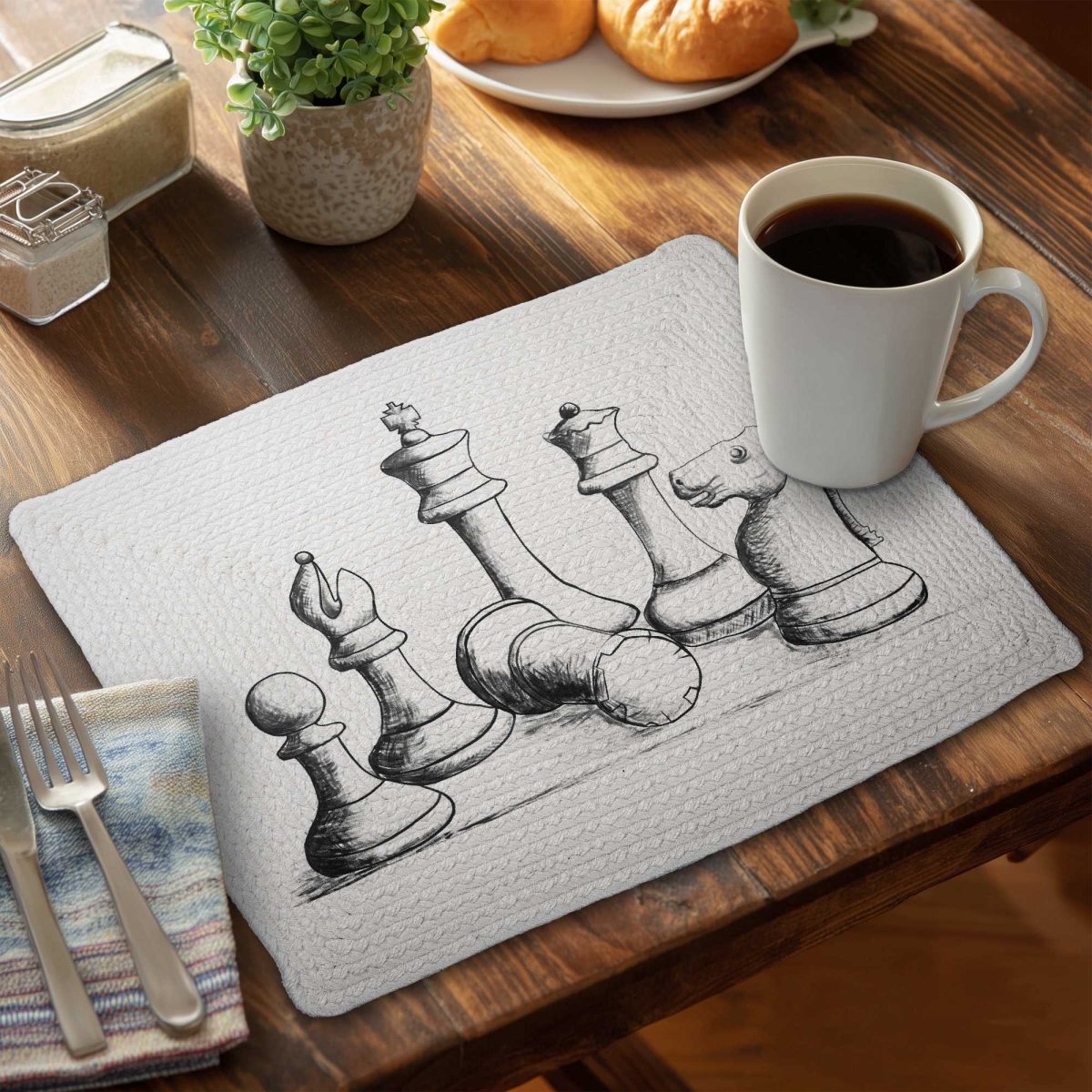 Picture of Begin Home Decor C6BP1418P1UVAT 14 x 18 in. Chess Game Pieces - Braided Polyester Placemat - Set of 6