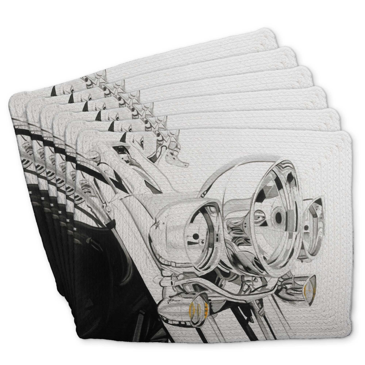 Picture of Begin Home Decor C6BP1418QEVXBZ 14 x 18 in. Motorcycle Light Braided Polyester Placemat for Home Decor - Set of 6