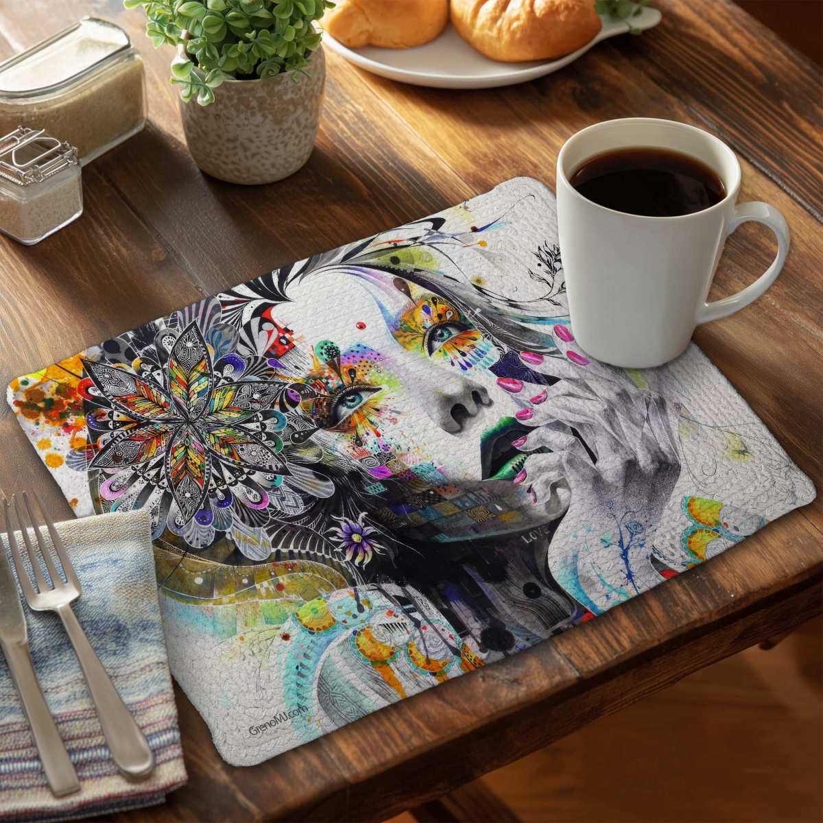 Picture of Begin Home Decor C6BP1418R49QK0 14 x 18 in. Thinking Gaze Braided Polyester Placemat for Home Decor - Set of 6