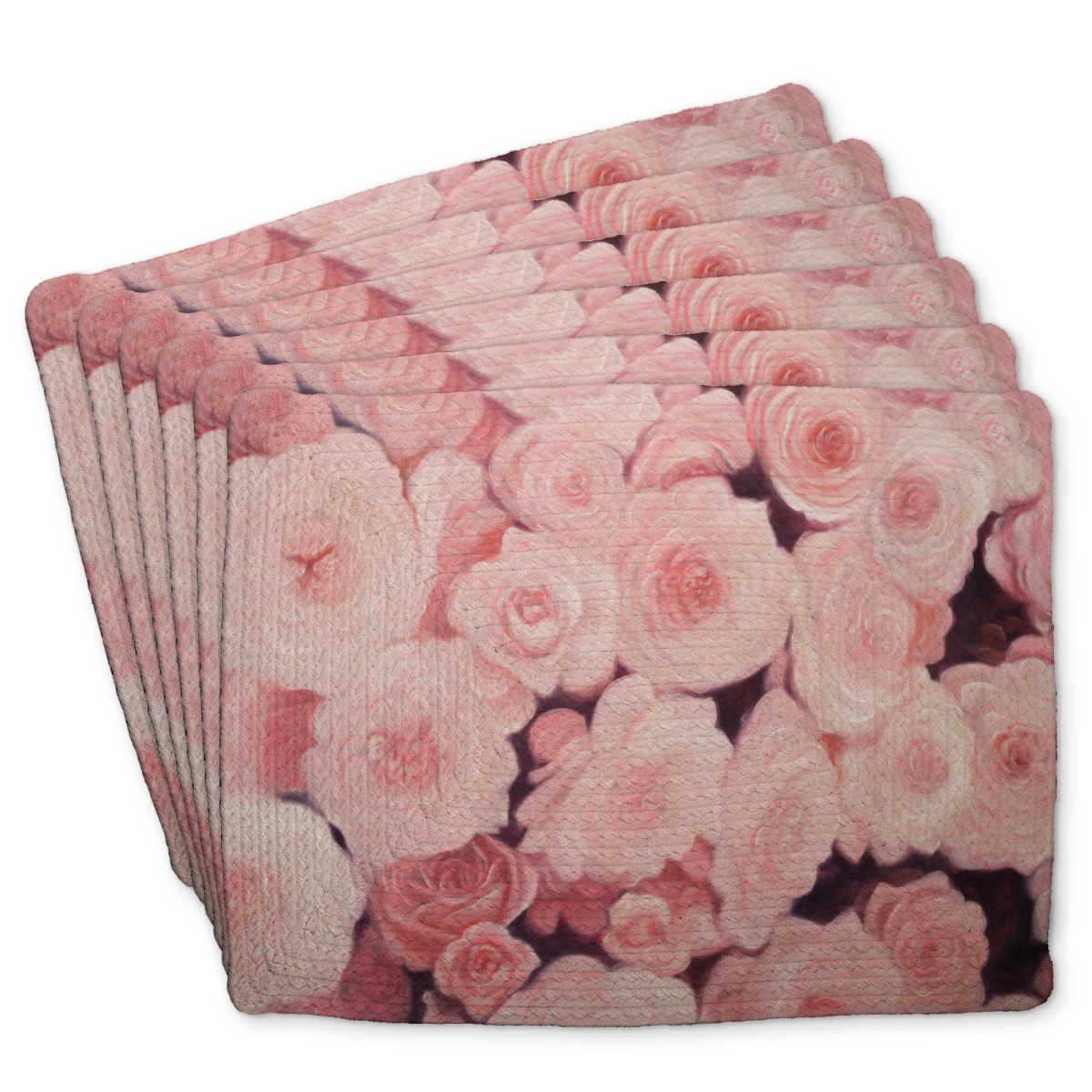 Picture of Begin Home Decor C6BP1418U8WAVG 14 x 18 in. Pink Flower Field Braided Polyester Placemat for Home Decor - Set of 6