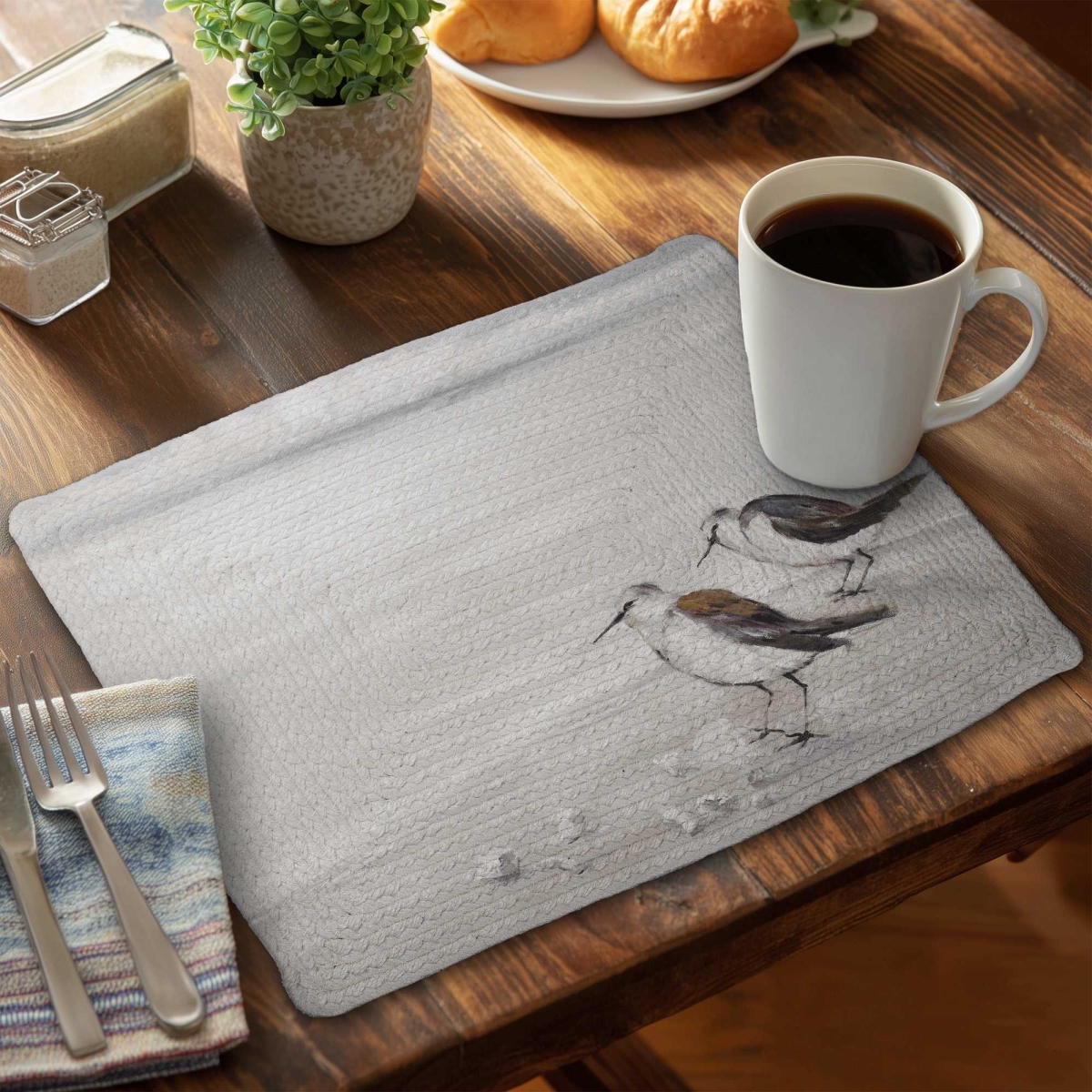 Picture of Begin Home Decor C6BP1418UXIAX1 14 x 18 in. Two Sandpiper Birds Braided Polyester Placemat - Home Decor - Set of 6