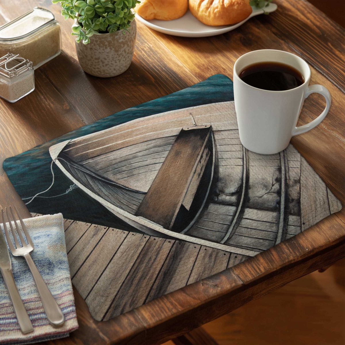 Picture of Begin Home Decor C6BP1418VGF67O 14 x 18 in. Abandoned Rowboats Braided Polyester Placemats - Home Decor - Set of 6