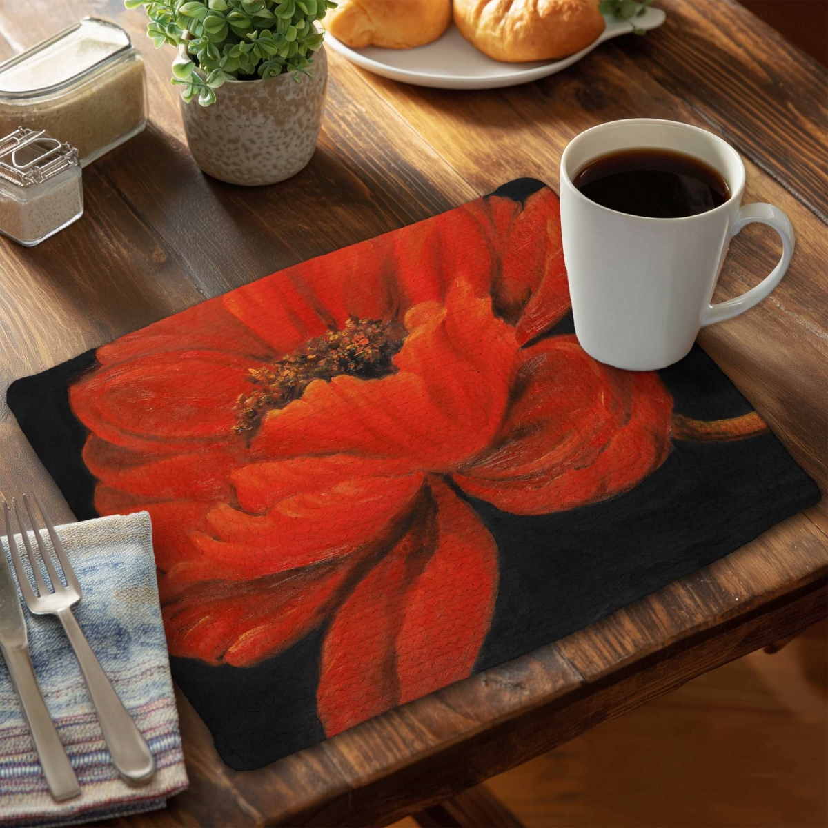 Picture of Begin Home Decor C6BP1418W2EJBI 14 x 18 in. Red Petal Flower Braided Polyester Placemat for Home Decor - Set of 6
