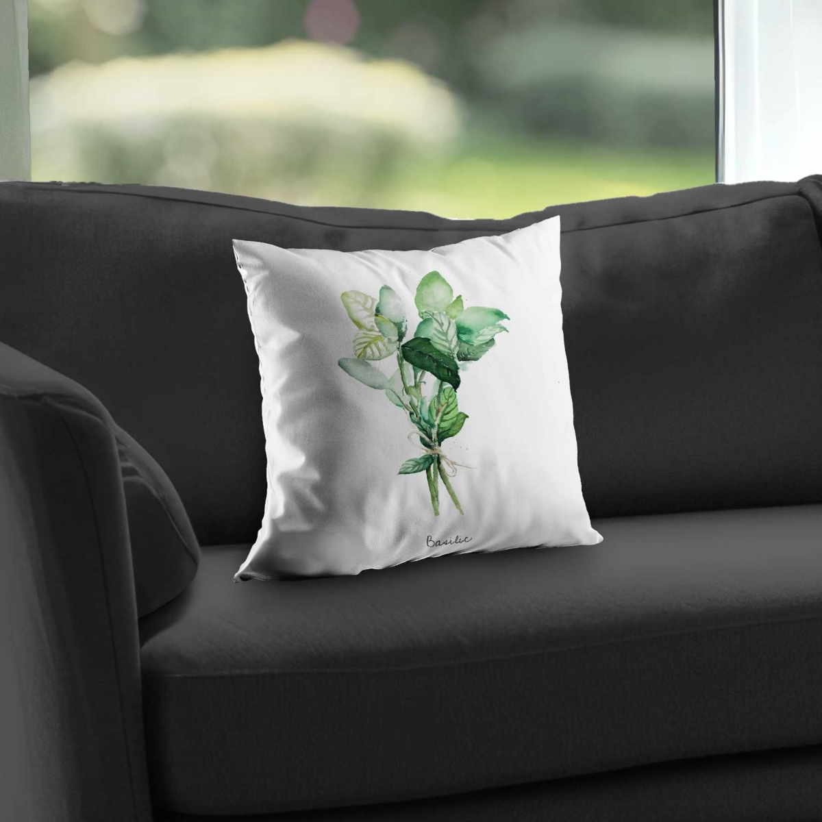 C1PC14145P7W5D 14 x 14 in. Tied Up Basil Leaves Bundle - Illustrative Kitchen Throw