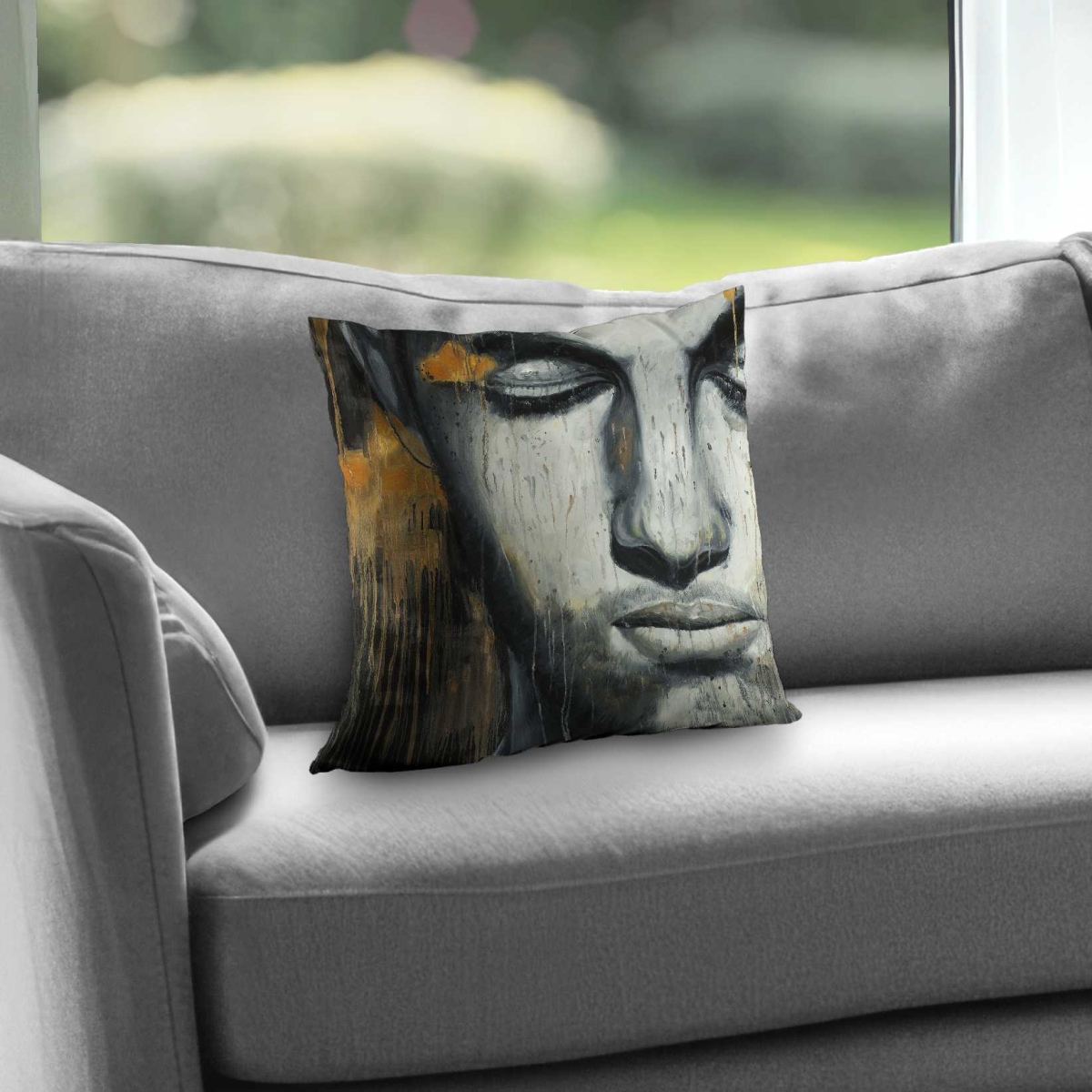 C1PC1414AZAQL1 14 x 14 in. Abstract Man Face Gray Figurative Throw - Stylish