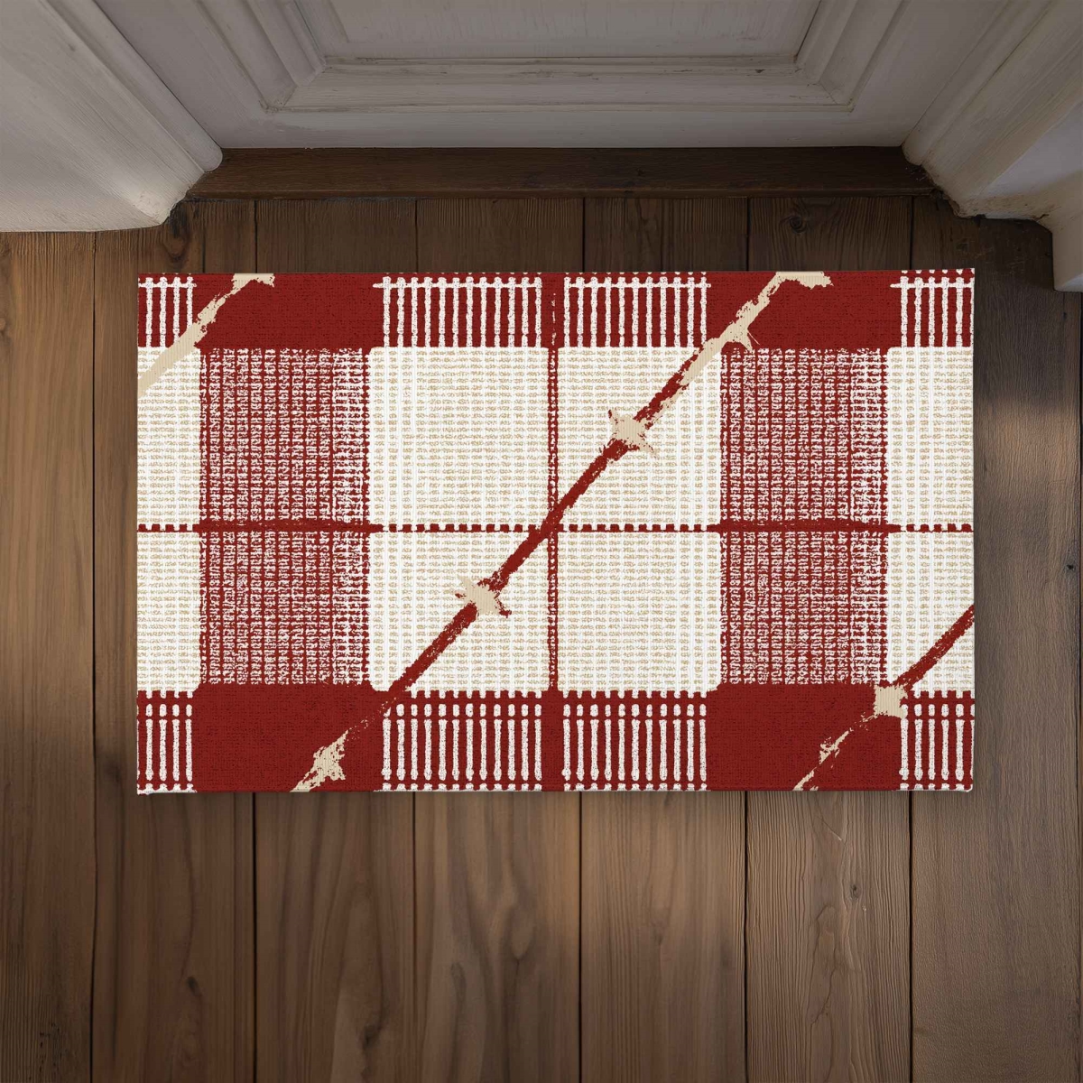 CODM2134BOHVBZ 21 x 34 in. Red Square Pattern Gray Indoor & Outdoor Door Mat - Home Decor