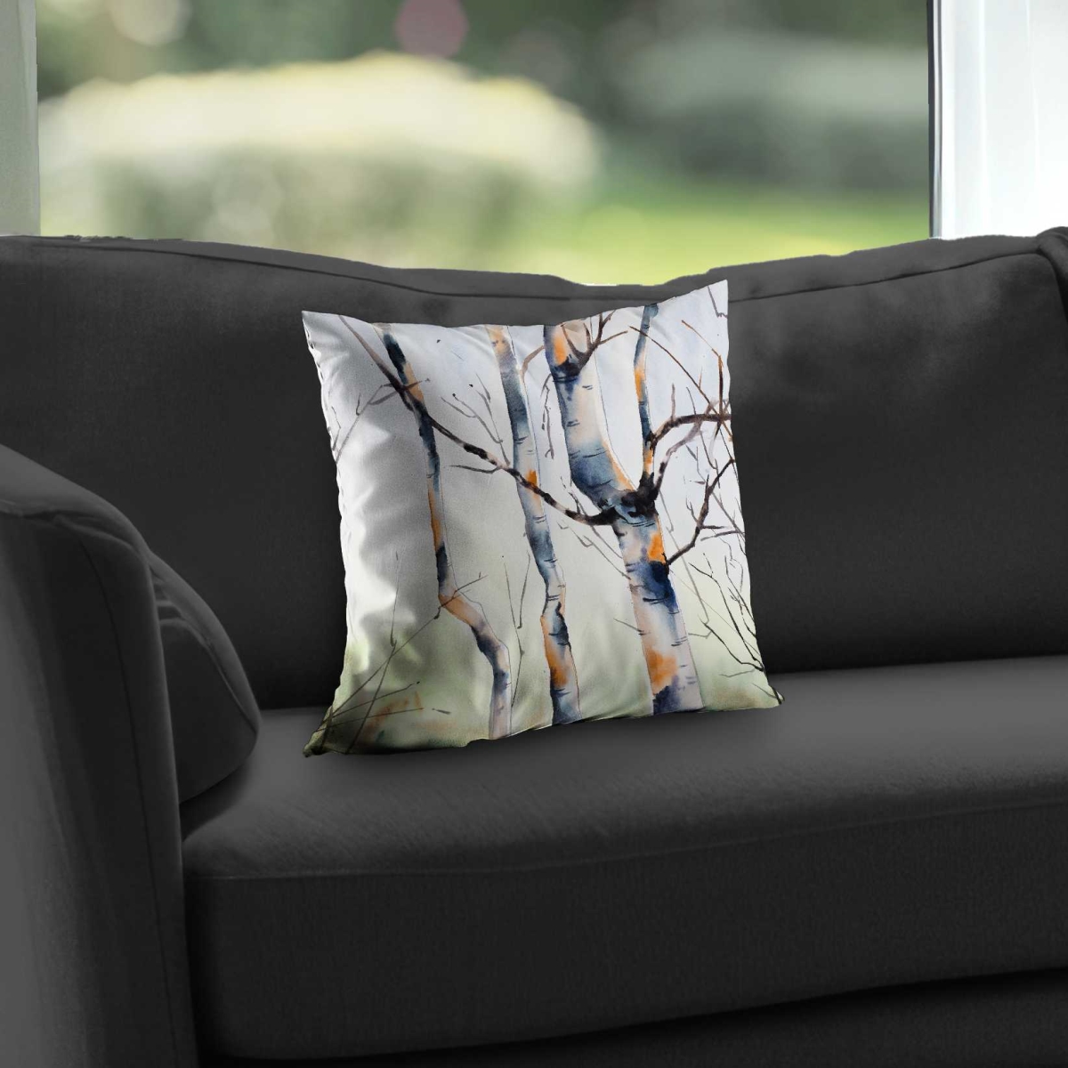 C1PC1414VR9DR2 14 x 14 in. Three Small Birch Trees - Illustrative Landscapes Throw Pillow