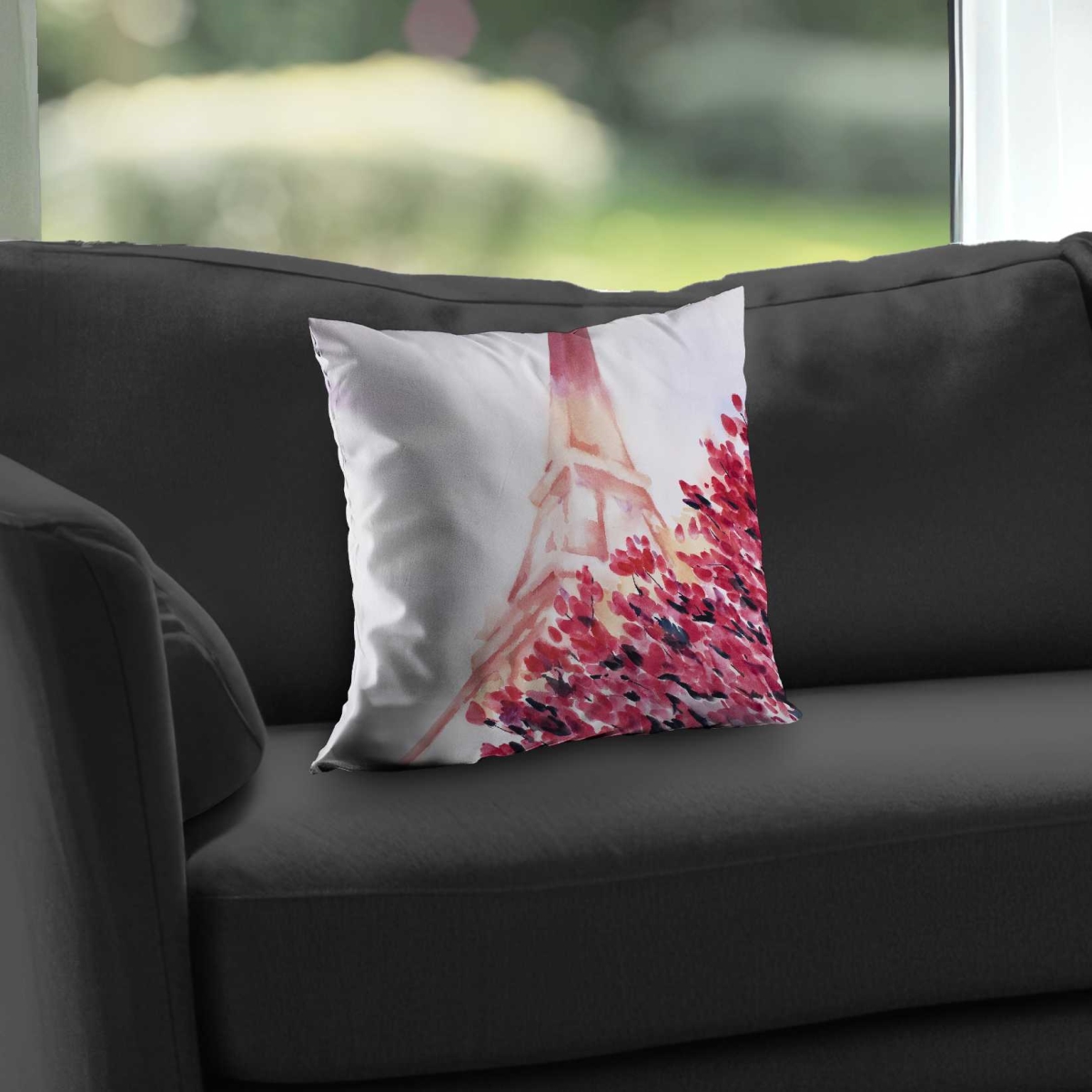 C1PC1414WMSS1S 14 x 14 in. Pink Eiffel Tower Throw - Romantic Poly Twill Home Decor