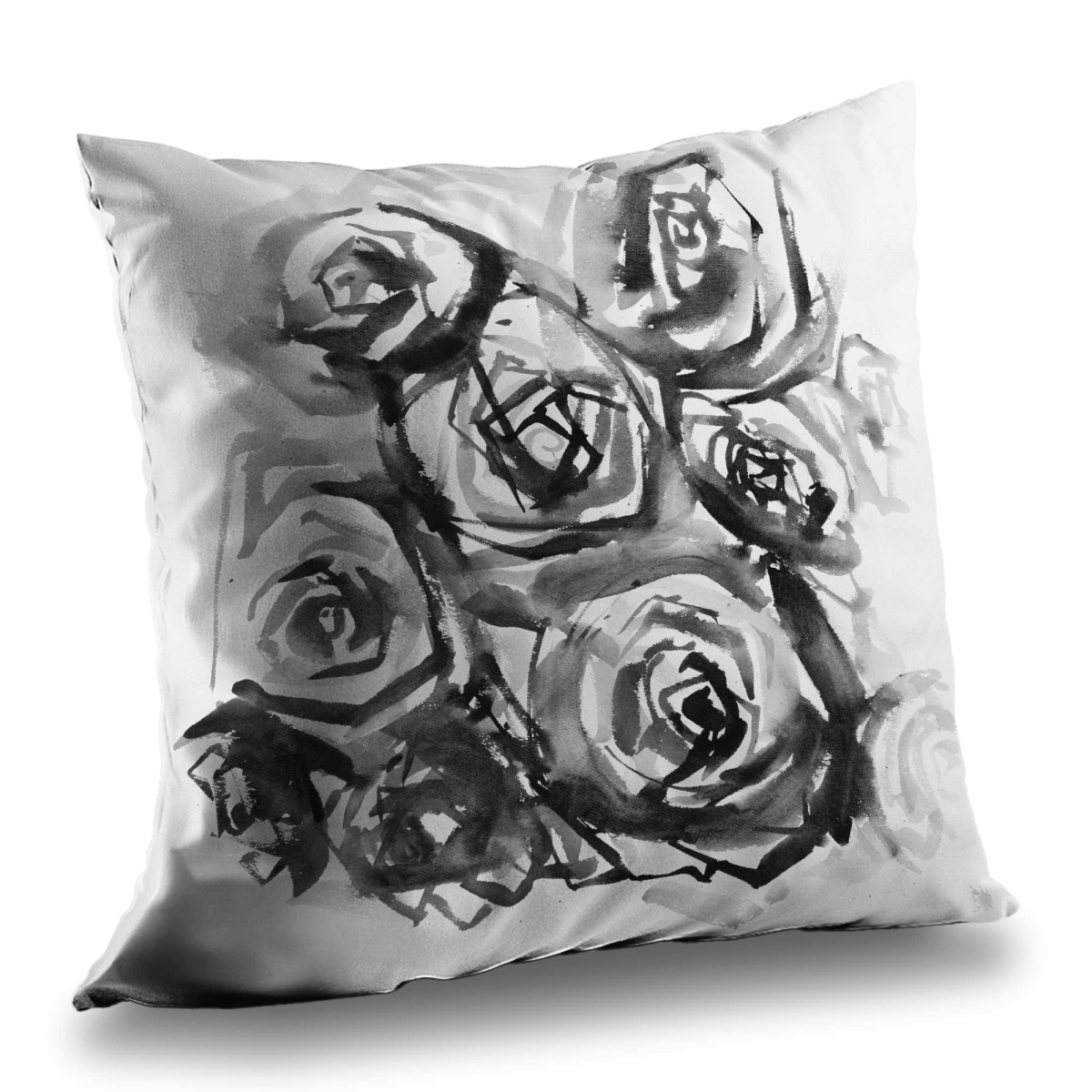 C1PC1414HLRR3W 14 x 14 in. Monochrome Abstract Roses Throw - Black Poly Twill Decor