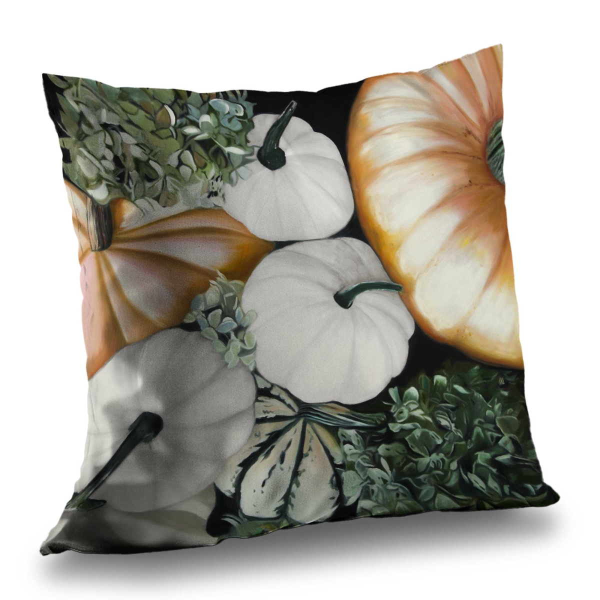 C1PC1414MWZFAM 14 x 14 in. Fall Pumpkins - Hyperrealist Green Poly Twill Throw - Decor