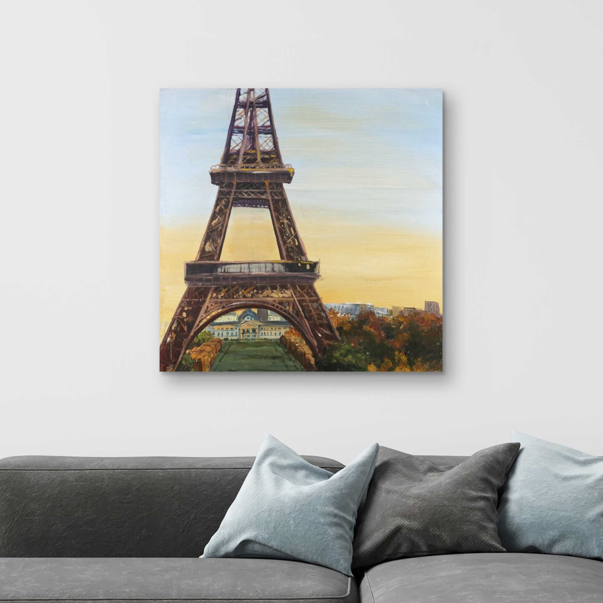 C1RC3232XNNN9B 32 x 32 in. Eiffel Tower by Dawn - Cities Blue Canvas Home Decor
