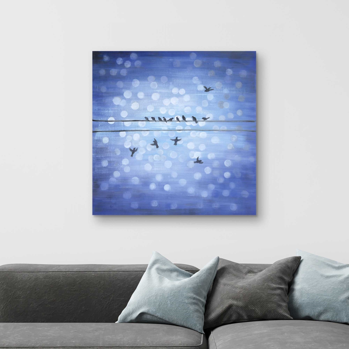 C1RC3232NRSS4N 32 x 32 in. Birds on a Wire - Contemporary Blue Canvas for Home Decor