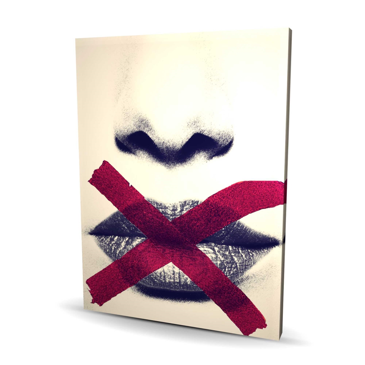 C1RC3648O73C6B 36 x 48 in. Grayscale Lips with A Red X - Figurative Beauty Canvas Art