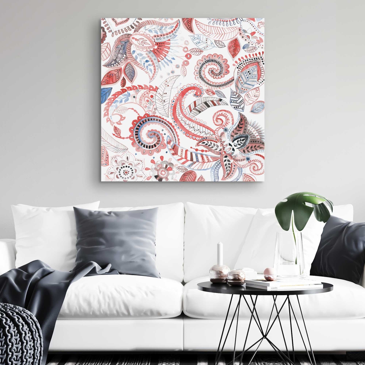 C1RC3232R3GLXV 32 x 32 in. Paisley Pattern - Coral Patterns Canvas for Home Decor