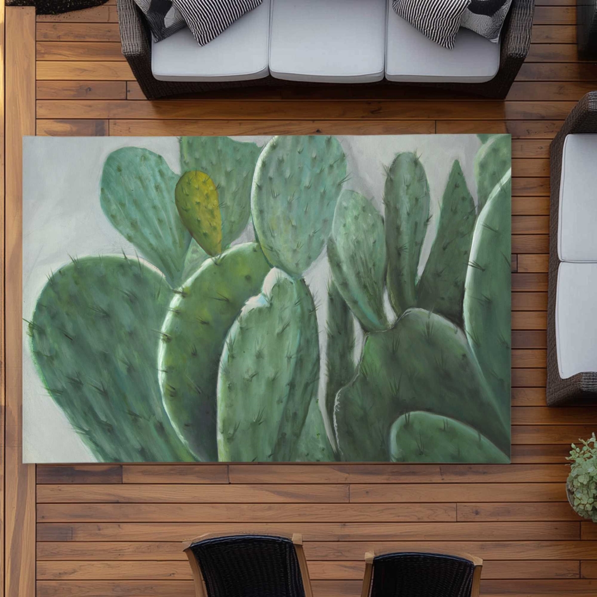 C1ROAR579JFZ41 5 x 7 ft. Paddle Cactus - Gray Hyperrealist Outdoor Rectangle Area Rug for Decor