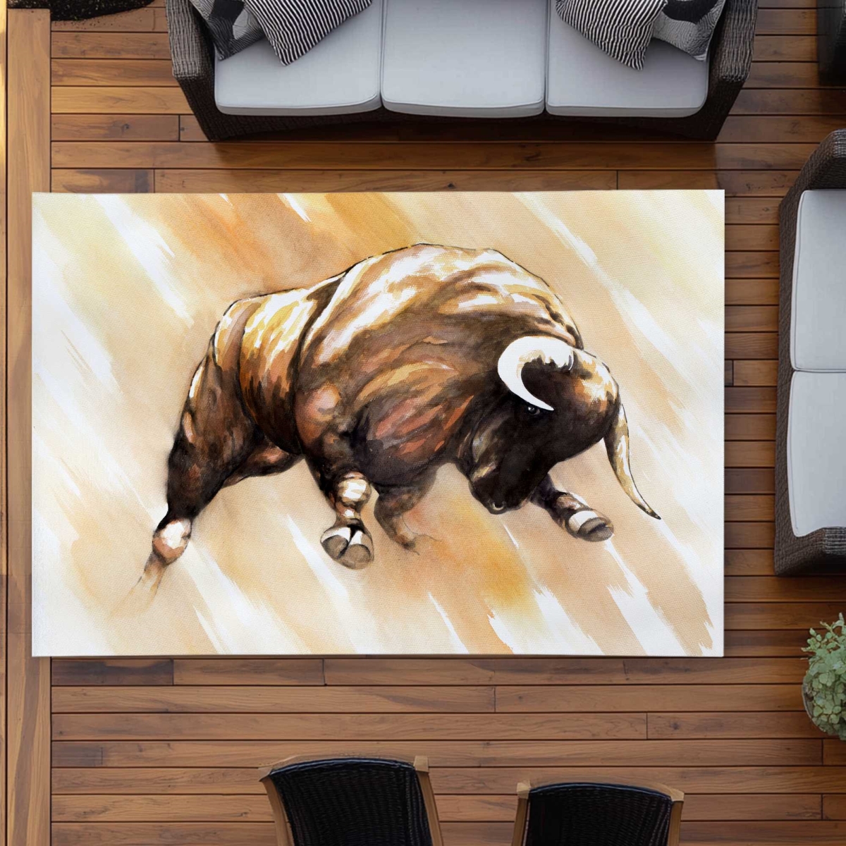 C1ROAR57DN5XZ1 5 x 7 ft. Bull to Attack - Rustic Man Cave Outdoor Rectangle Area Rug