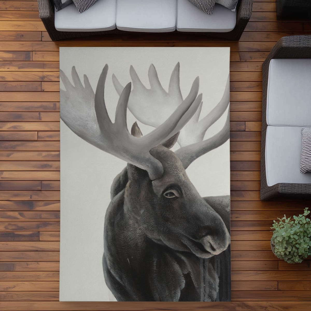 C1ROAR57VOD7DM 5 x 7 ft. Grayscale Moose Profile Rectangle Area Rug - Wildlife Outdoor Home Decor