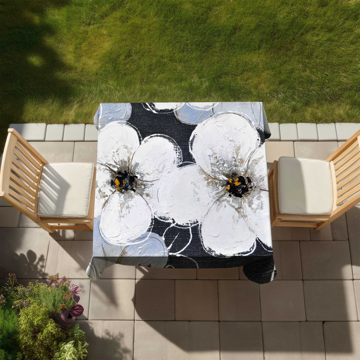 Picture of Begin Home Decor C1TC58580NXKYK 58 x 58 in. White Flowers with Leaves Outlines Tablecloth - Home Decor