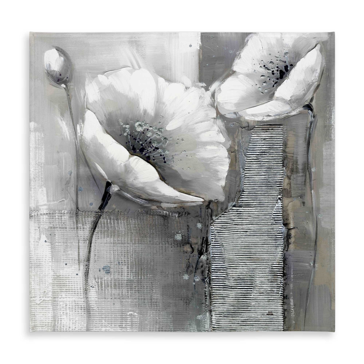 Picture of Begin Home Decor C1TC58581CEHQV 58 x 58 in. Industrial Monochrome Flowers Tablecloth - Floral Home Decor