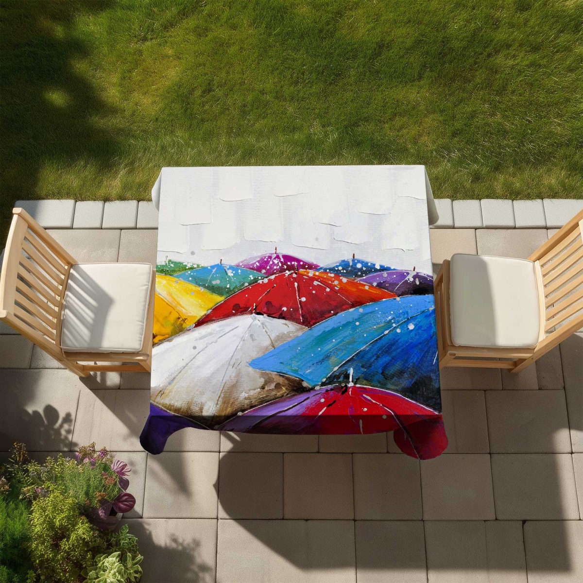 Picture of Begin Home Decor C1TC585823GNKB 58 x 58 in. Colorful Umbrellas - Bedroom Red Tablecloth for Home Decor