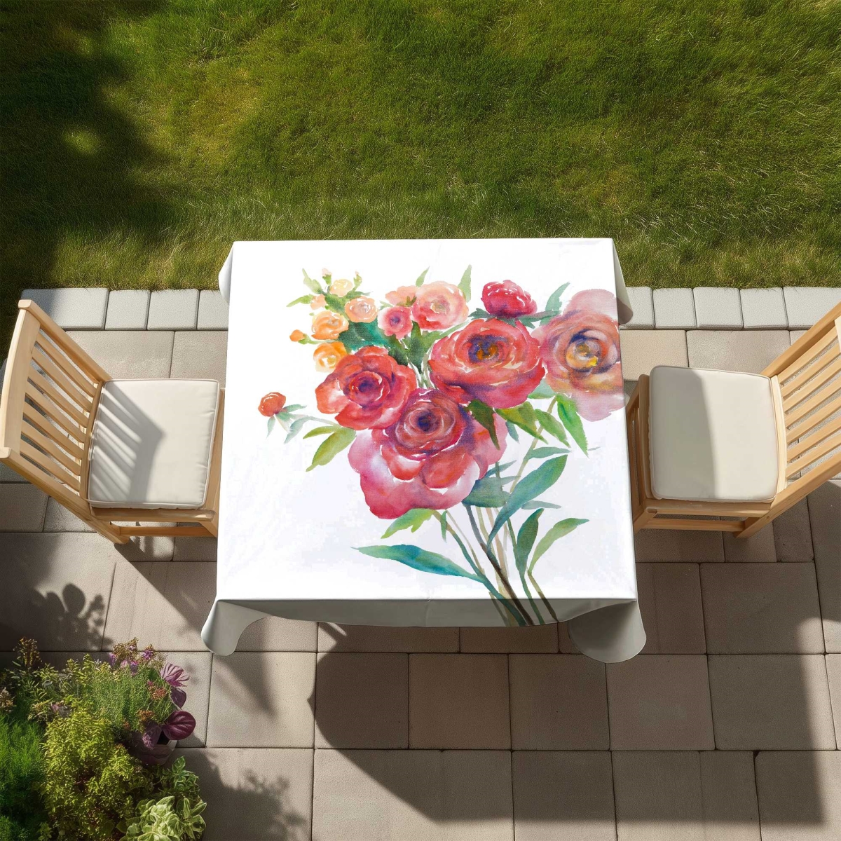 Picture of Begin Home Decor C1TC58584MA6G2 58 x 58 in. Watercolor Bouquet Tablecloth - Scandinavian Floral Decor
