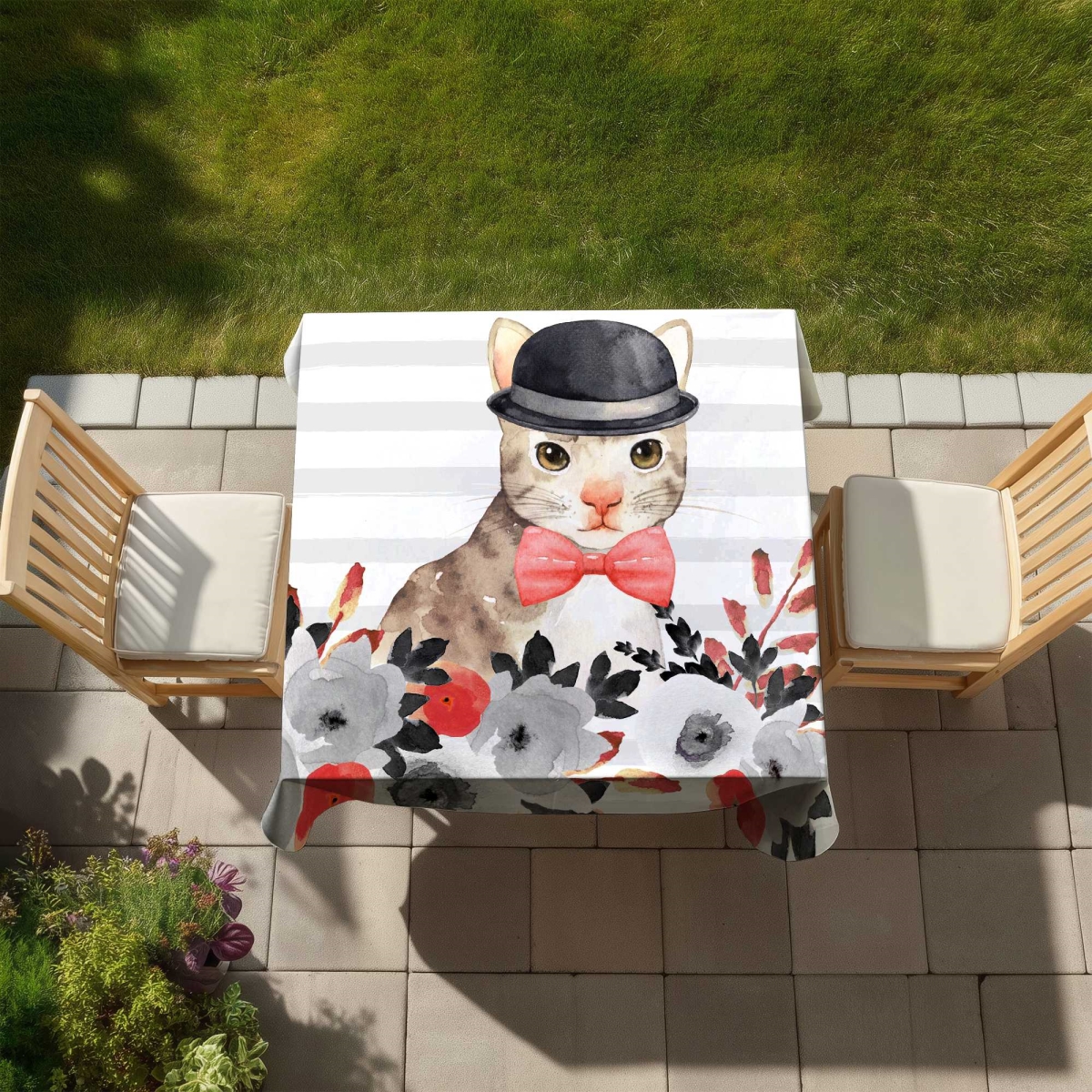 Picture of Begin Home Decor C1TC585854G48P 58 x 58 in. Cat Detective Tablecloth - Animals Bedroom Indoor & Outdoor