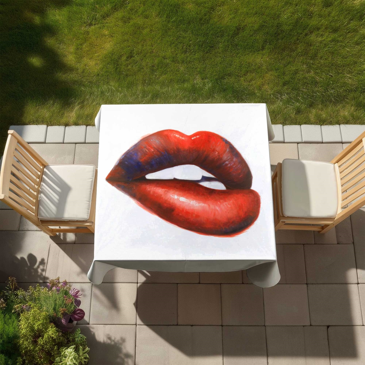 Picture of Begin Home Decor C1TC58588175XI 58 x 58 in. Beautiful Red Mouth - Red Bedroom Tablecloth for Home Decor