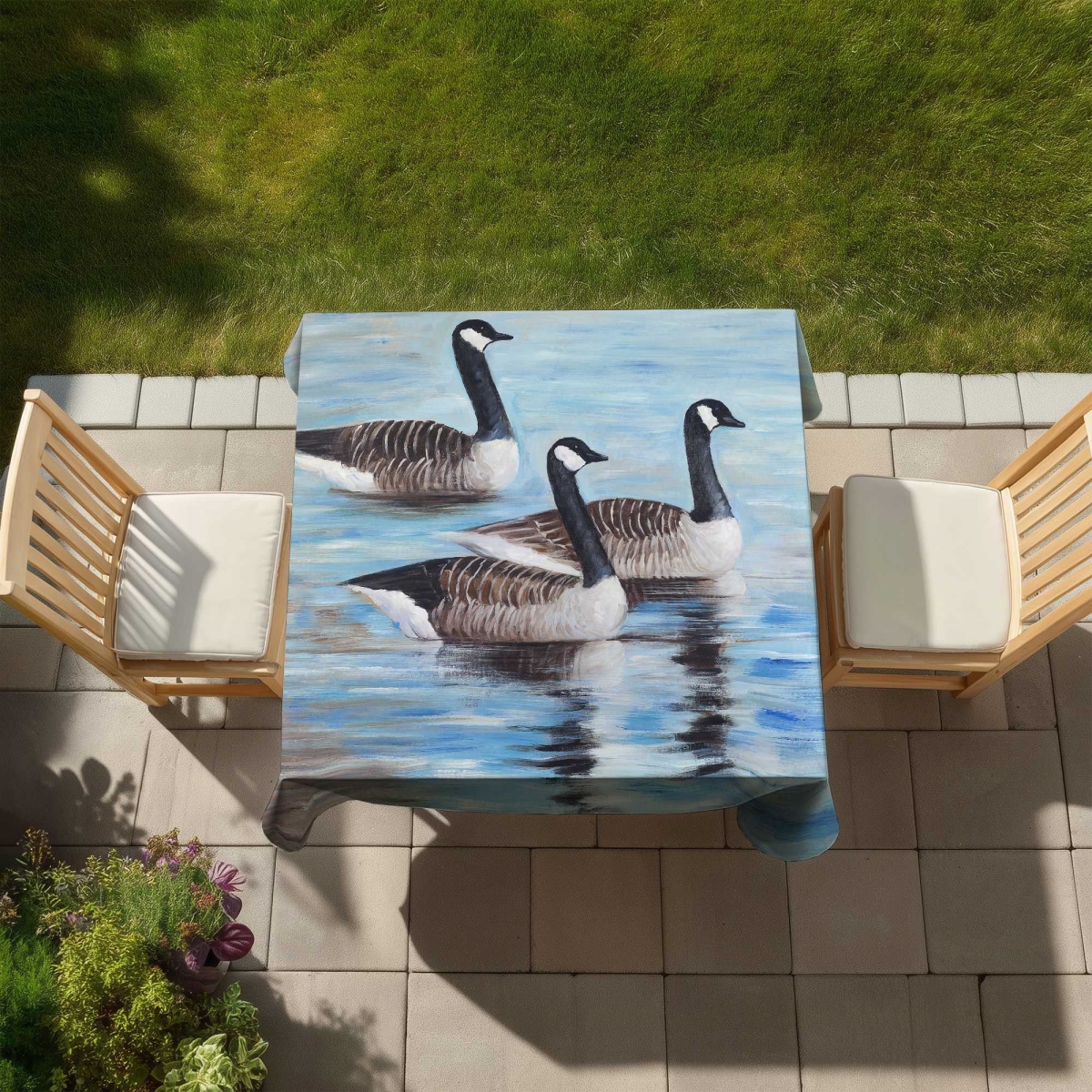 Picture of Begin Home Decor C1TC5858ER6TR8 58 x 58 in. Canada Geese in Water Tablecloth - Wildlife Home Decor