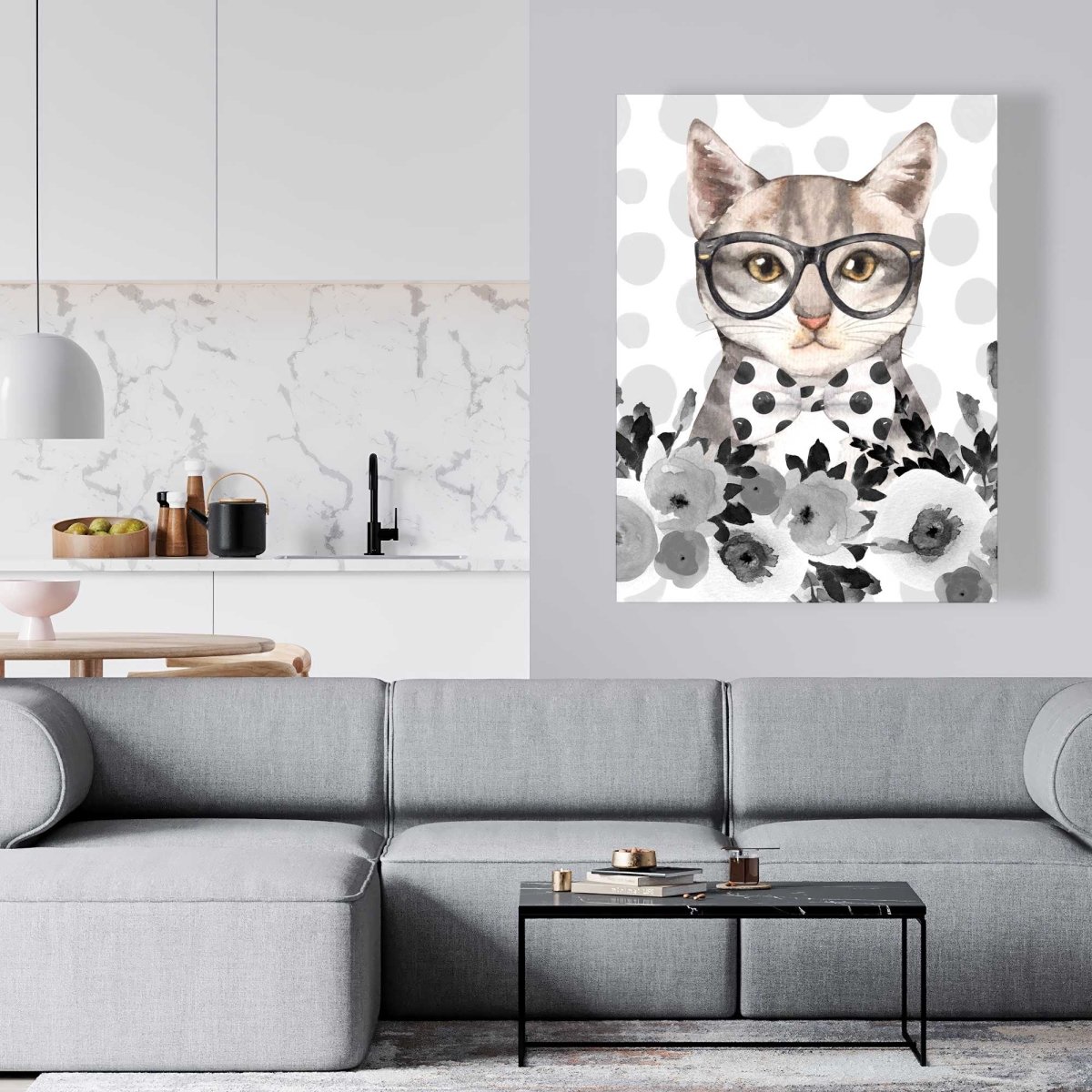 C1RC3648KV54WE 36 x 48 in. Geek Cat - Black Canvas Art for Unique Home Decor