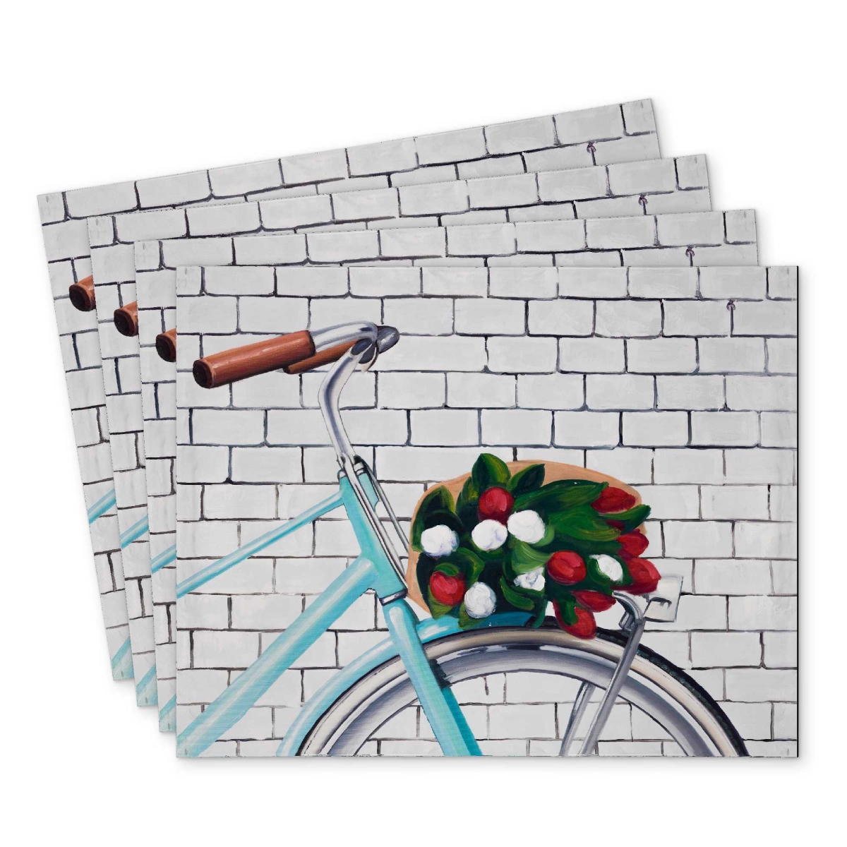 Picture of Begin Home Decor C4PP1418TI4UB4 14 x 18 in. Bicycle with Bouquet of Tulips - Polyester Placemat - Set of 4