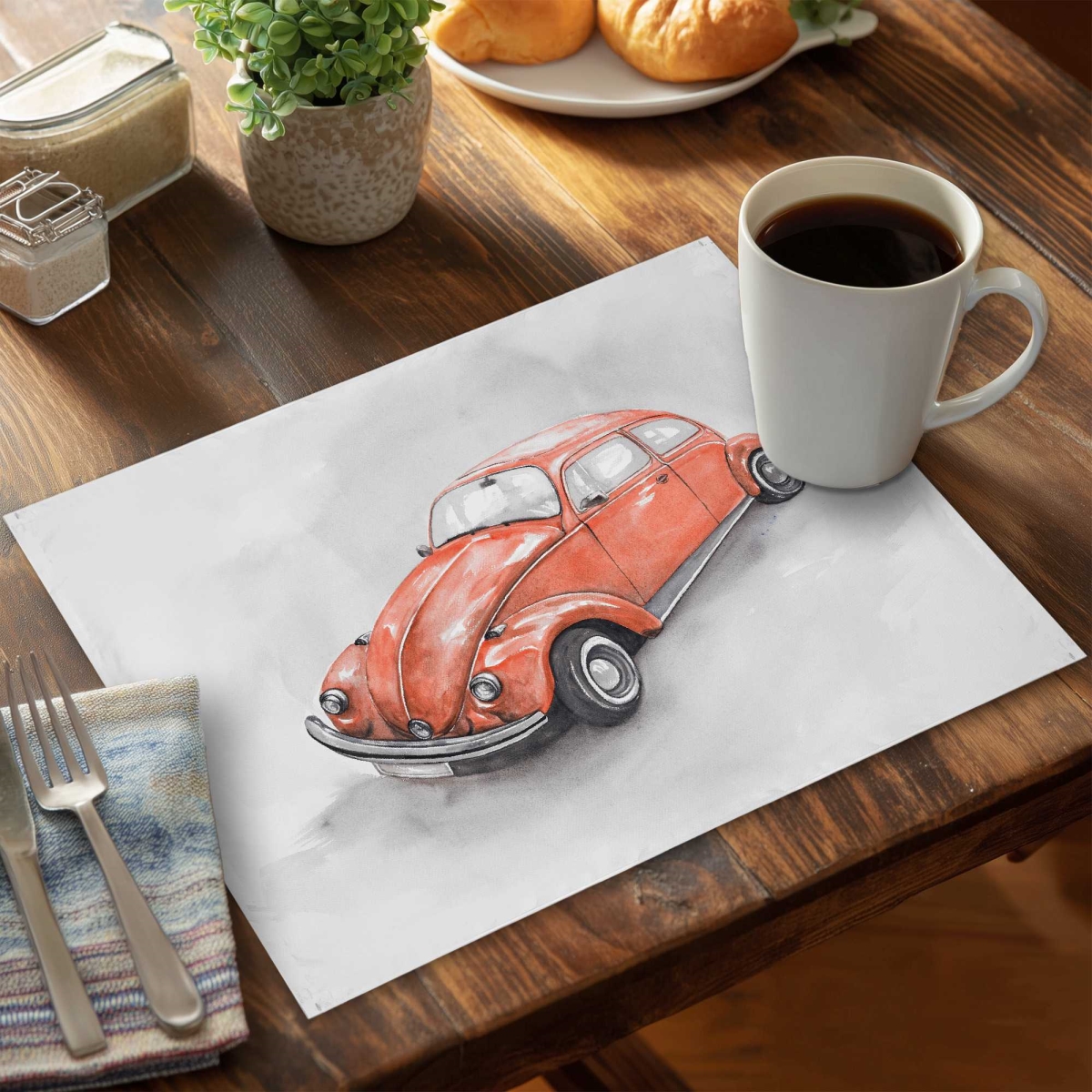 Picture of Begin Home Decor C4PP1418VX8NK5 14 x 18 in. Vintage Red Beetle Polyester Placemat - Decor Essentials - Set of 4