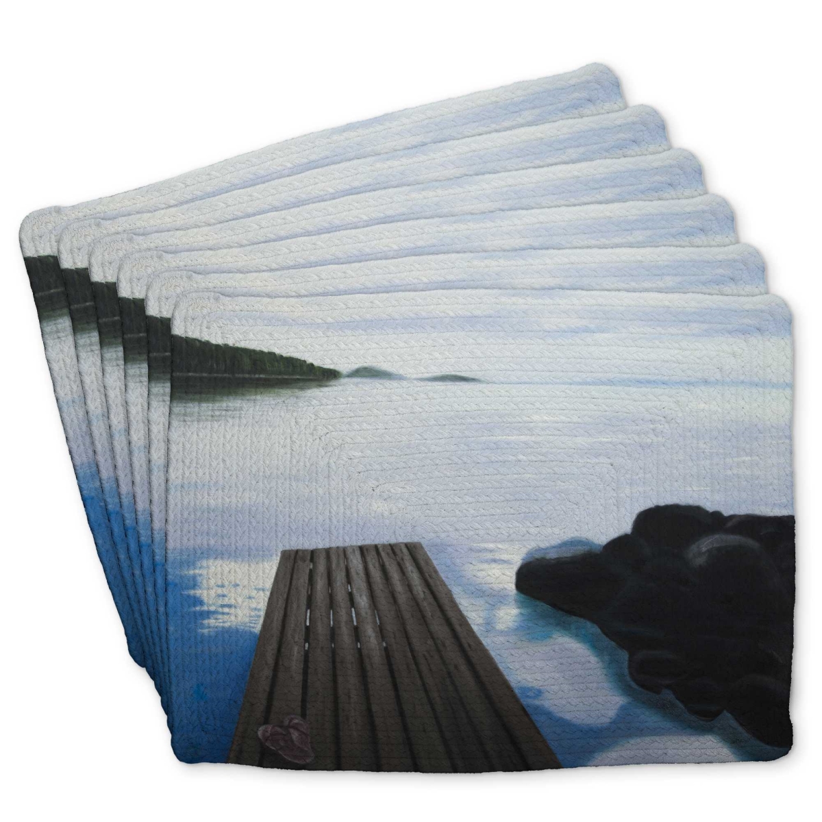 Picture of Begin Home Decor C6BP14180XJP87 14 x 18 in. Evening on the Dock Braided Polyester Placemat - Home Decor - Set of 6