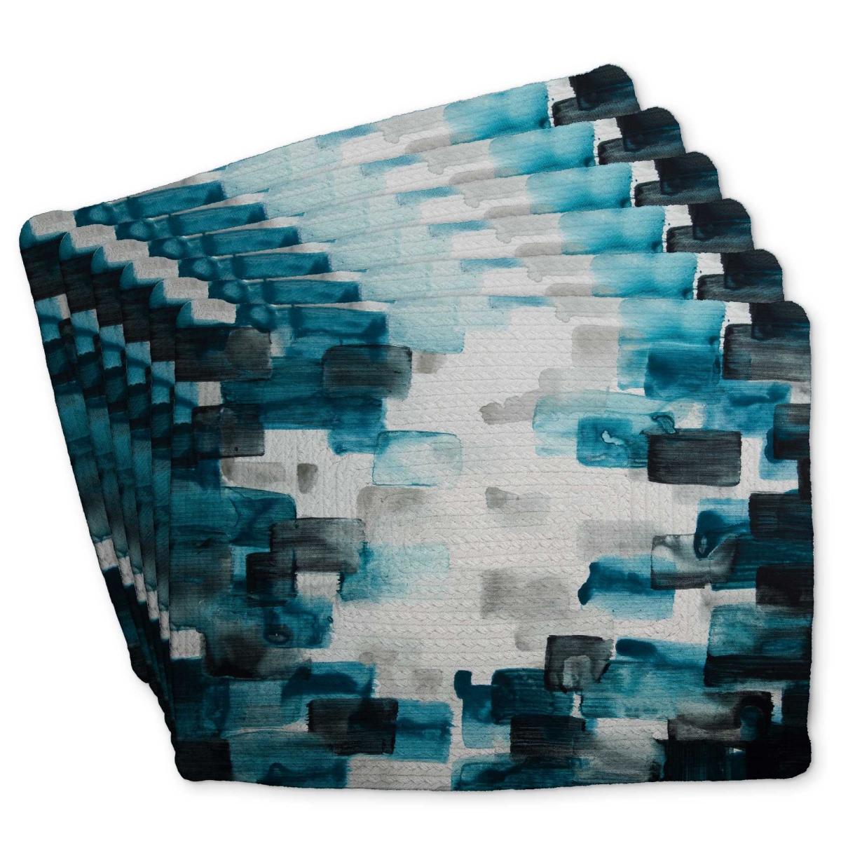 Picture of Begin Home Decor C6BP141868SMAR 14 x 18 in. Turquoise & Gray Square Braided Polyester Placemat - Set of 6