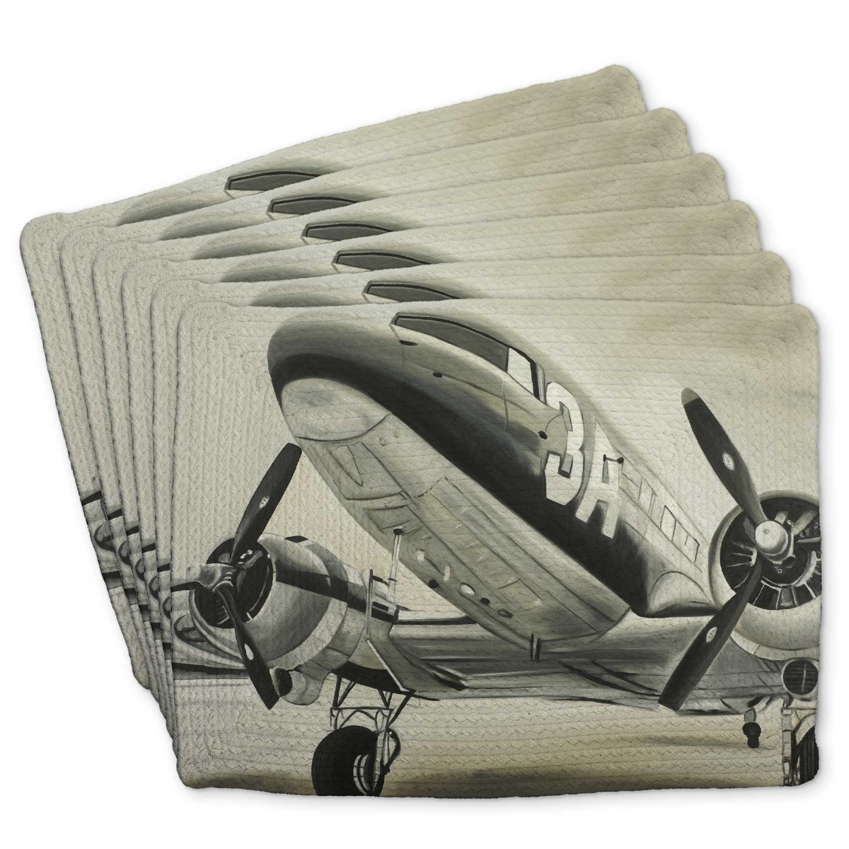 Picture of Begin Home Decor C6BP1418DJ7SEF 14 x 18 in. Vintage Airplane Braided Polyester Placemat - Home Decor - Set of 6