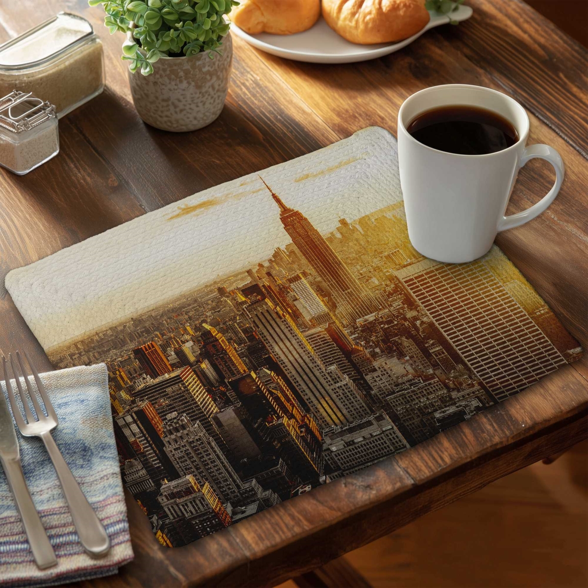 Picture of Begin Home Decor C6BP1418FLM5PF 14 x 18 in. York City At Sunset Braided Polyester Placemat - Decor - Set of 6