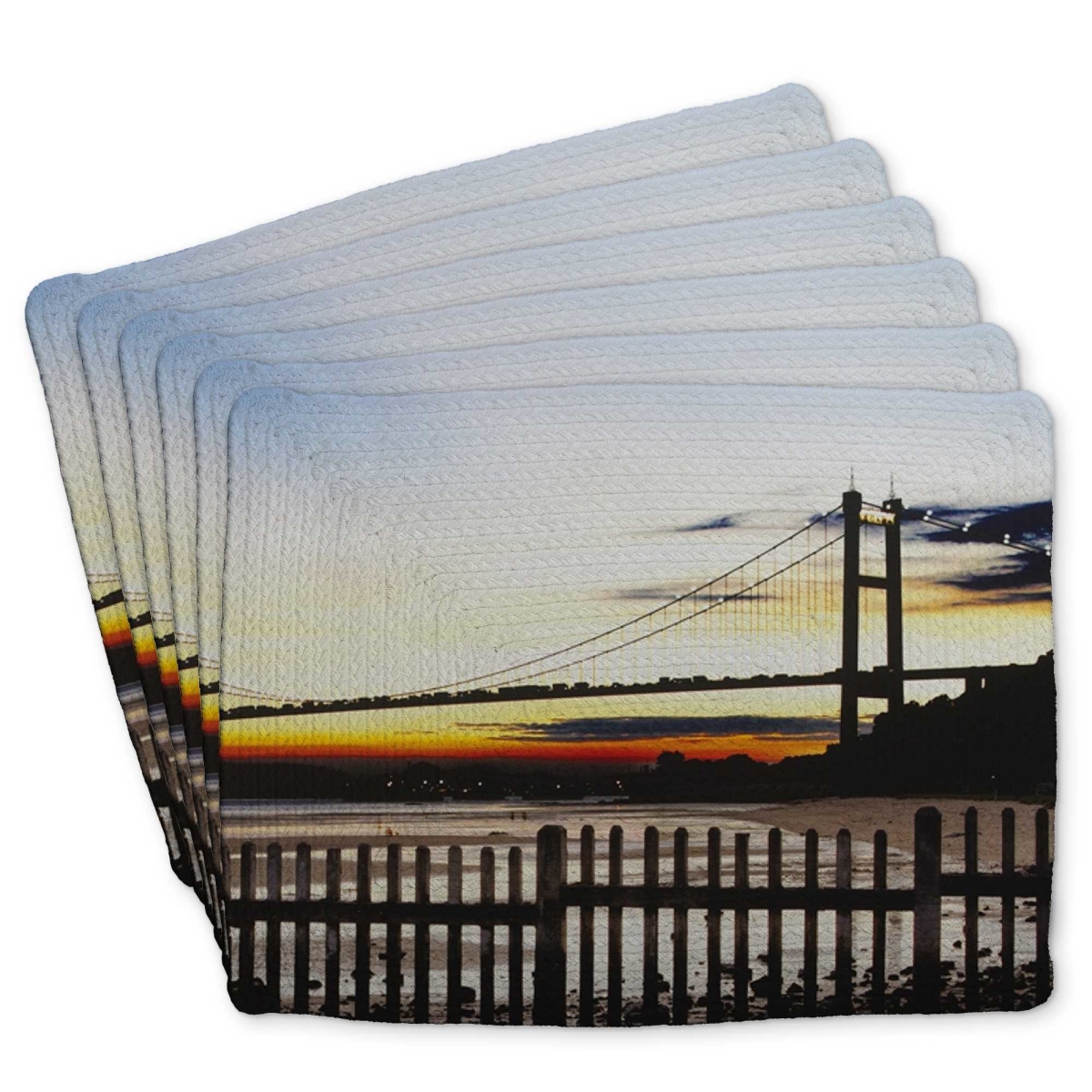 Picture of Begin Home Decor C6BP1418JKNGVO 14 x 18 in. Bridge by Sunset - Braided Polyester Placemat for Home Decor - Set of 6