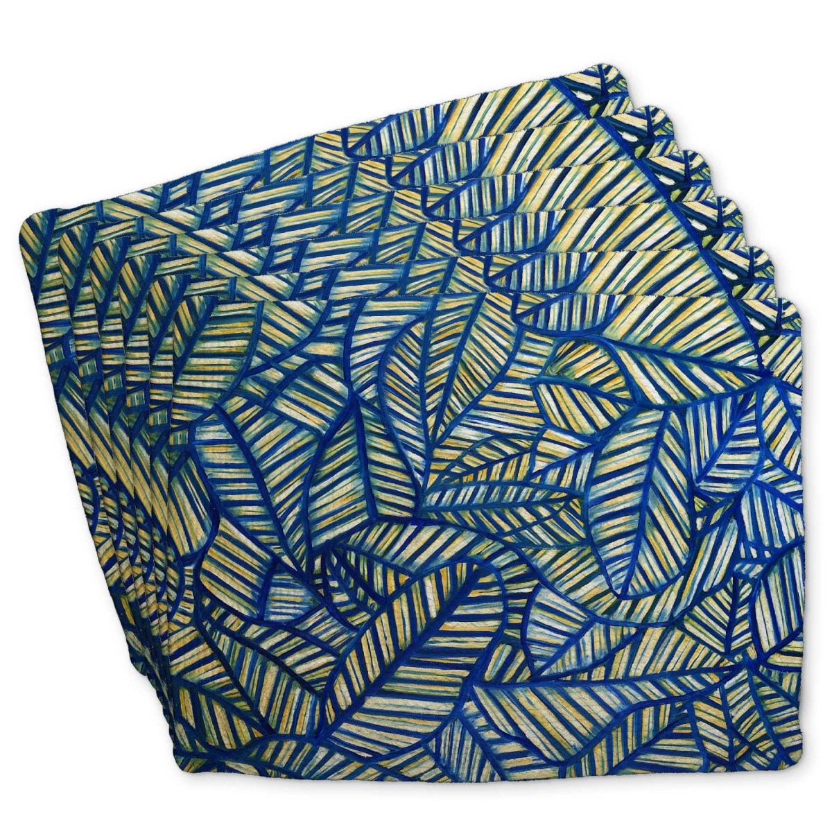 Picture of Begin Home Decor C6BP1418KOTCG3 14 x 18 in. Blue Leaf Patterns Braided Polyester Placemat - Home Decor - Set of 6