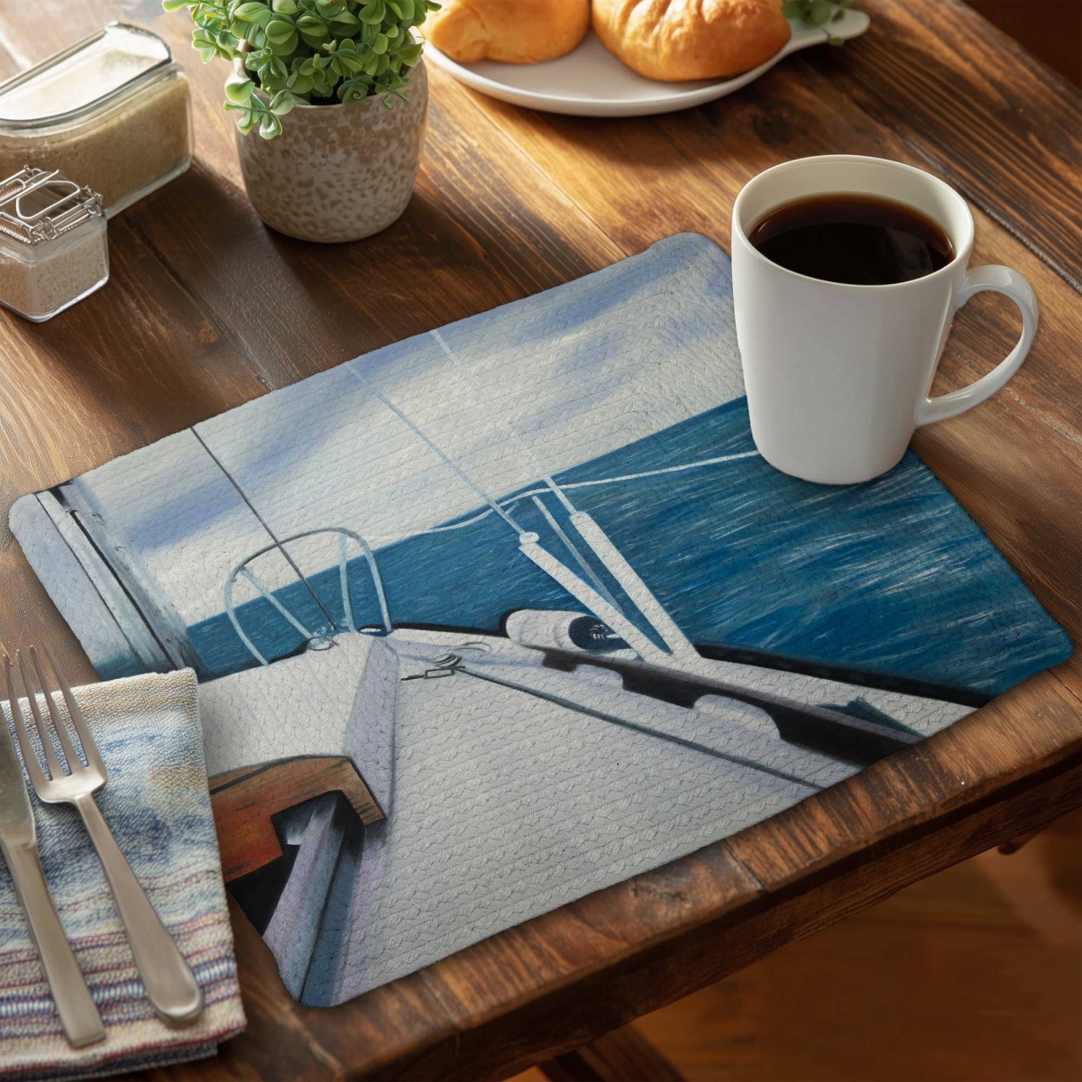 Picture of Begin Home Decor C6BP1418KTW1QC 14 x 18 in. Sail on the Water Braided Polyester Placemat - Home Decor - Set of 6
